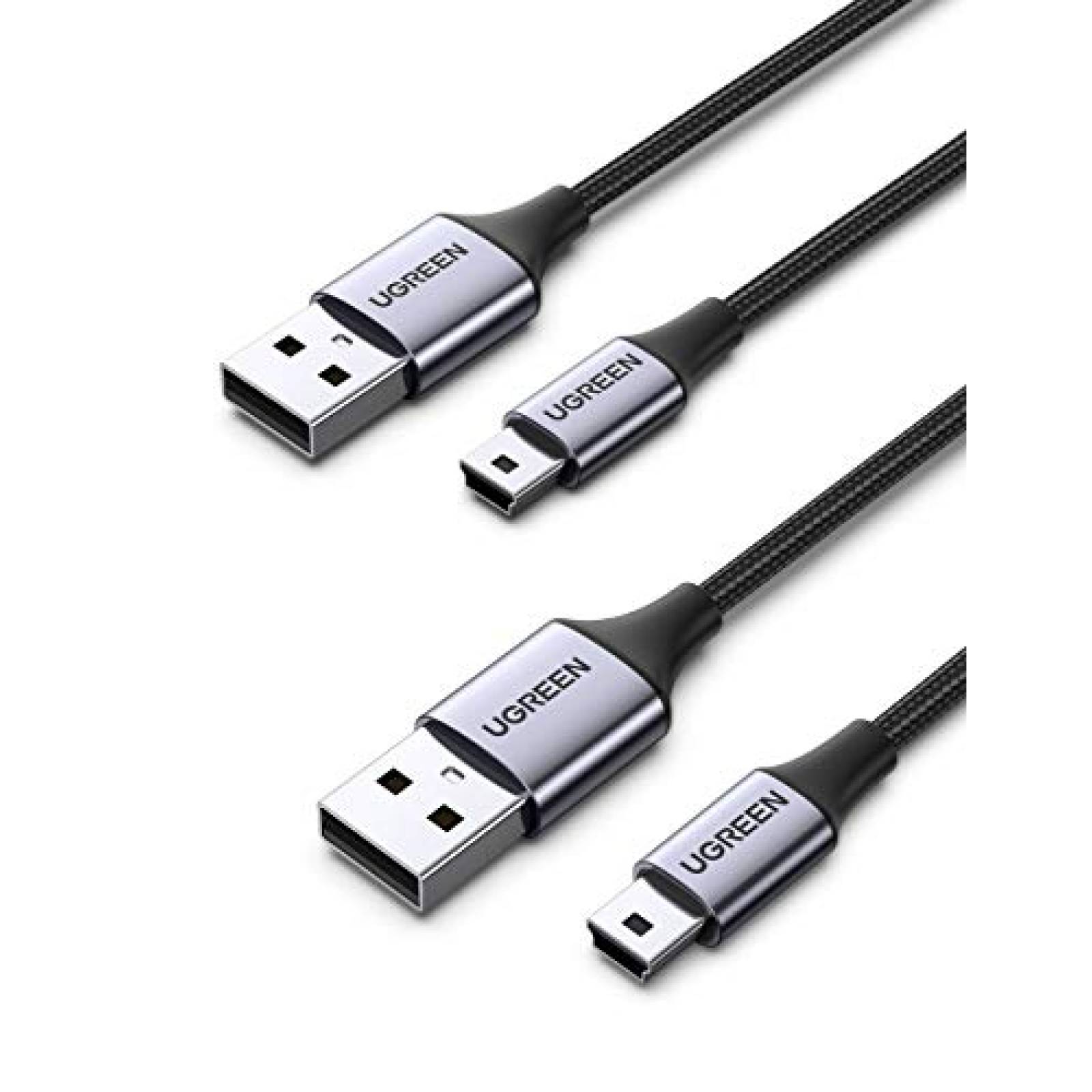 Cable USB UGREEN USB a Mini B 2 Piezas -Gris/Negro