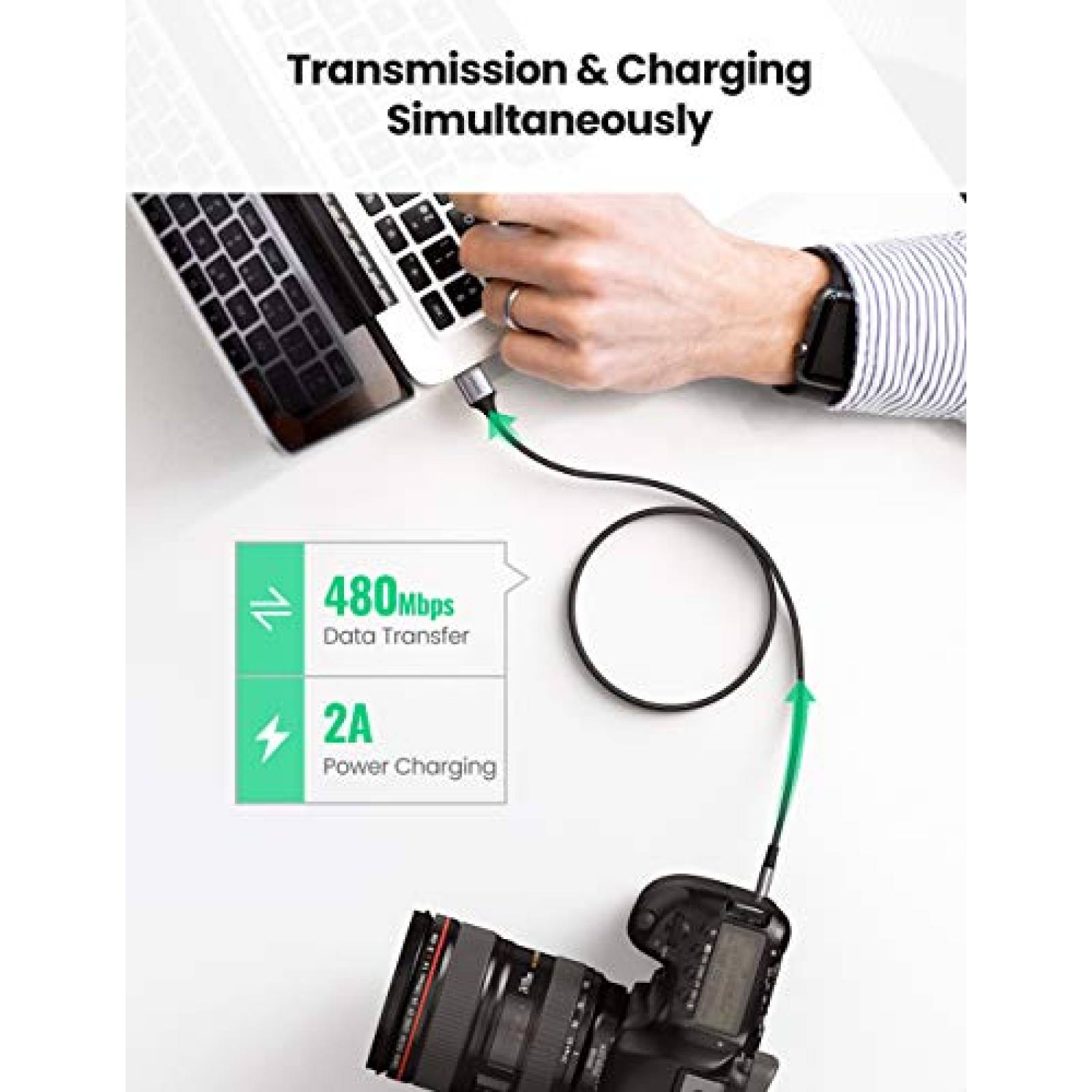 Cable USB UGREEN USB a Mini B 2 Piezas -Gris/Negro