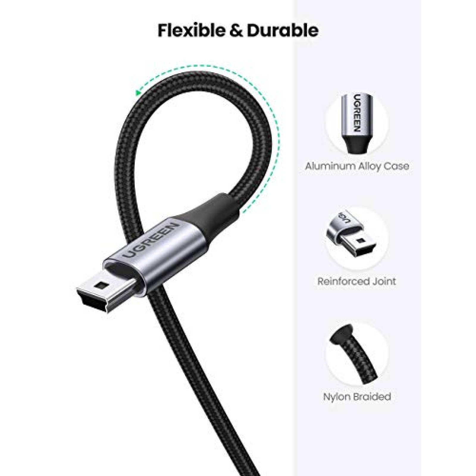 Cable USB UGREEN USB a Mini B 2 Piezas -Gris/Negro