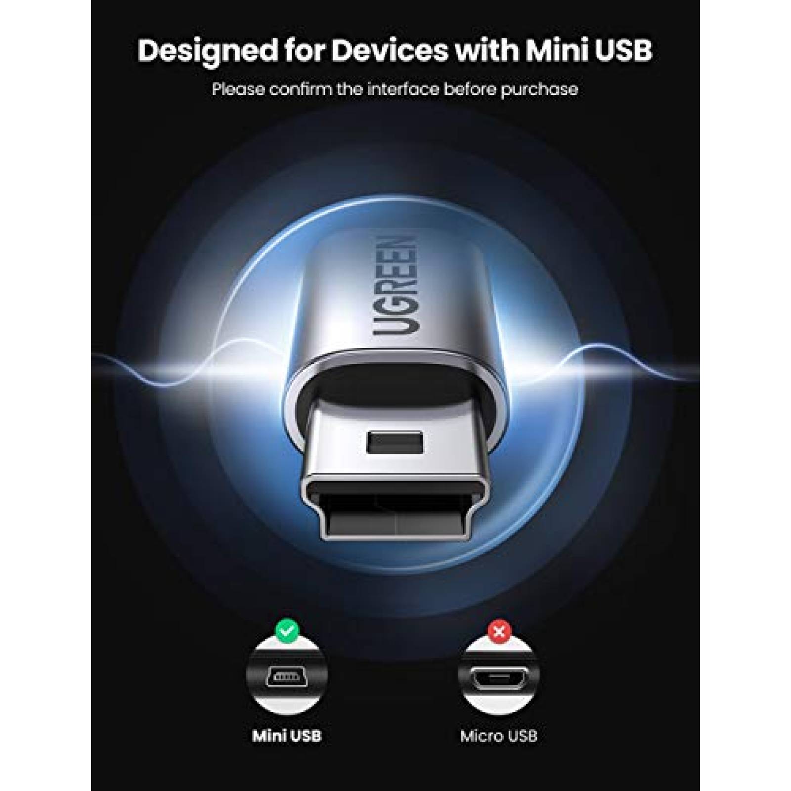 Cable USB UGREEN USB a Mini B 2 Piezas -Gris/Negro