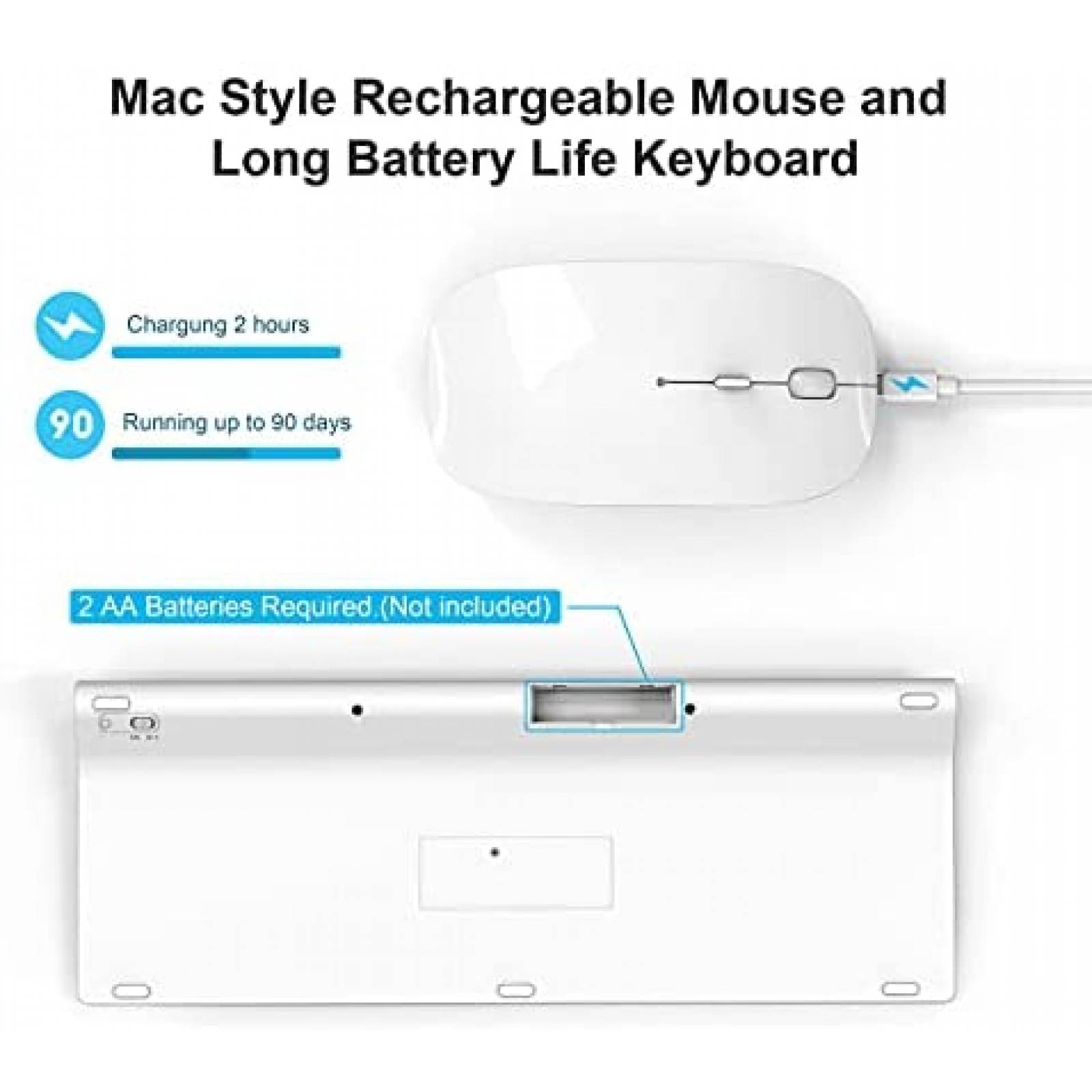Teclado y Mouse GAMCATZ Inalambricos para Macbook -Blanco