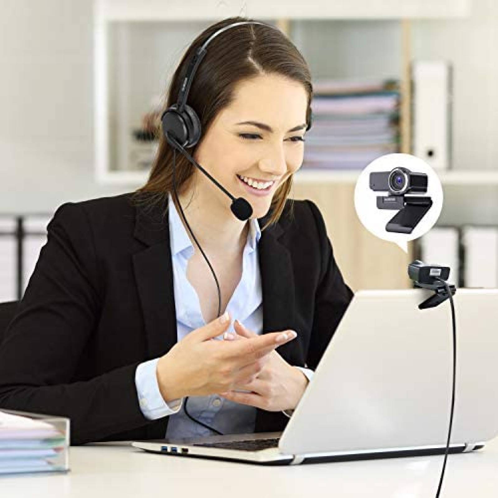 Camara Web AUSDOM AW635 FHD Mas Auriculares De PC -Negro