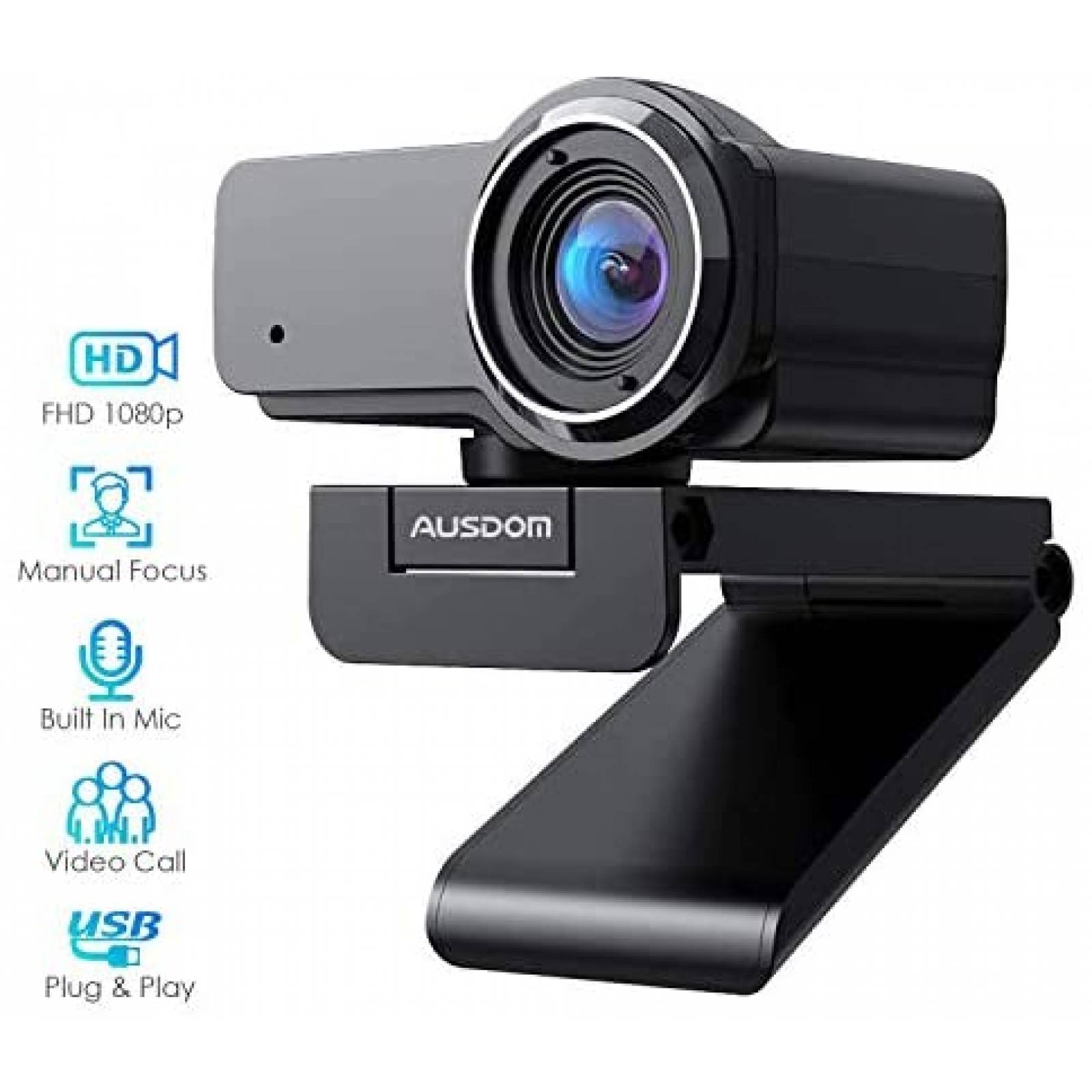 Camara Web AUSDOM AW635 FHD Mas Auriculares De PC -Negro