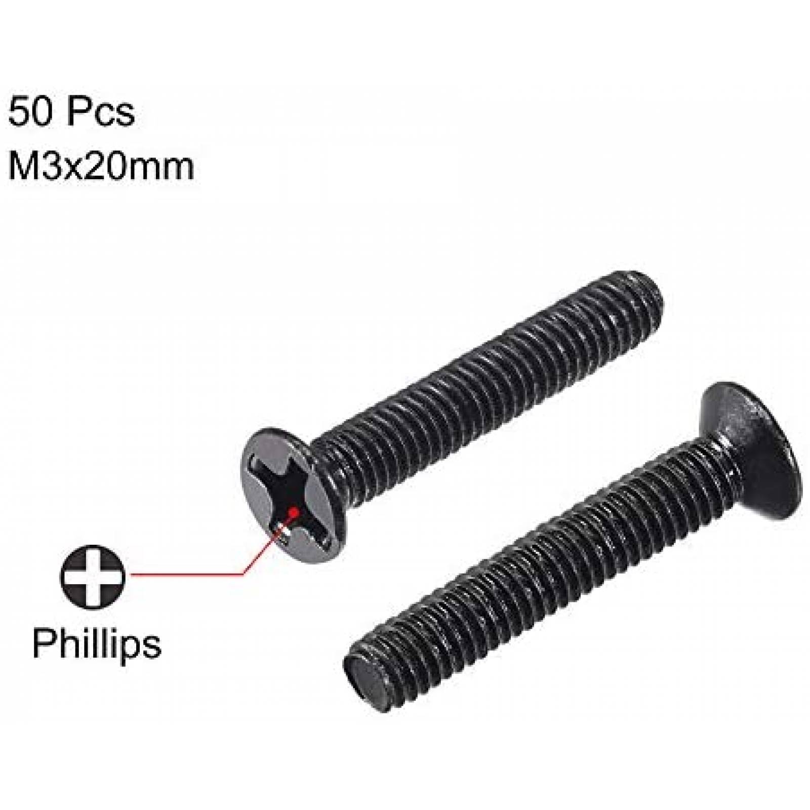 Tornillos uxcell Phillips M3 x 20mm cabeza plana -Negro