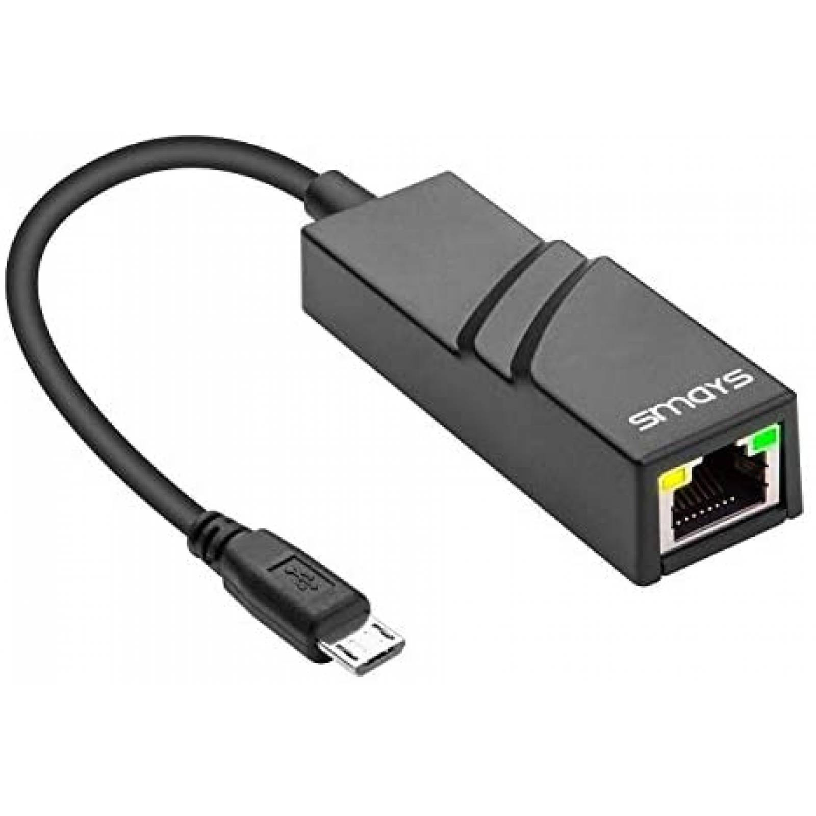 Adaptador Smays OTG Micro B a Ethernet de 0.1 Gbps -Negro