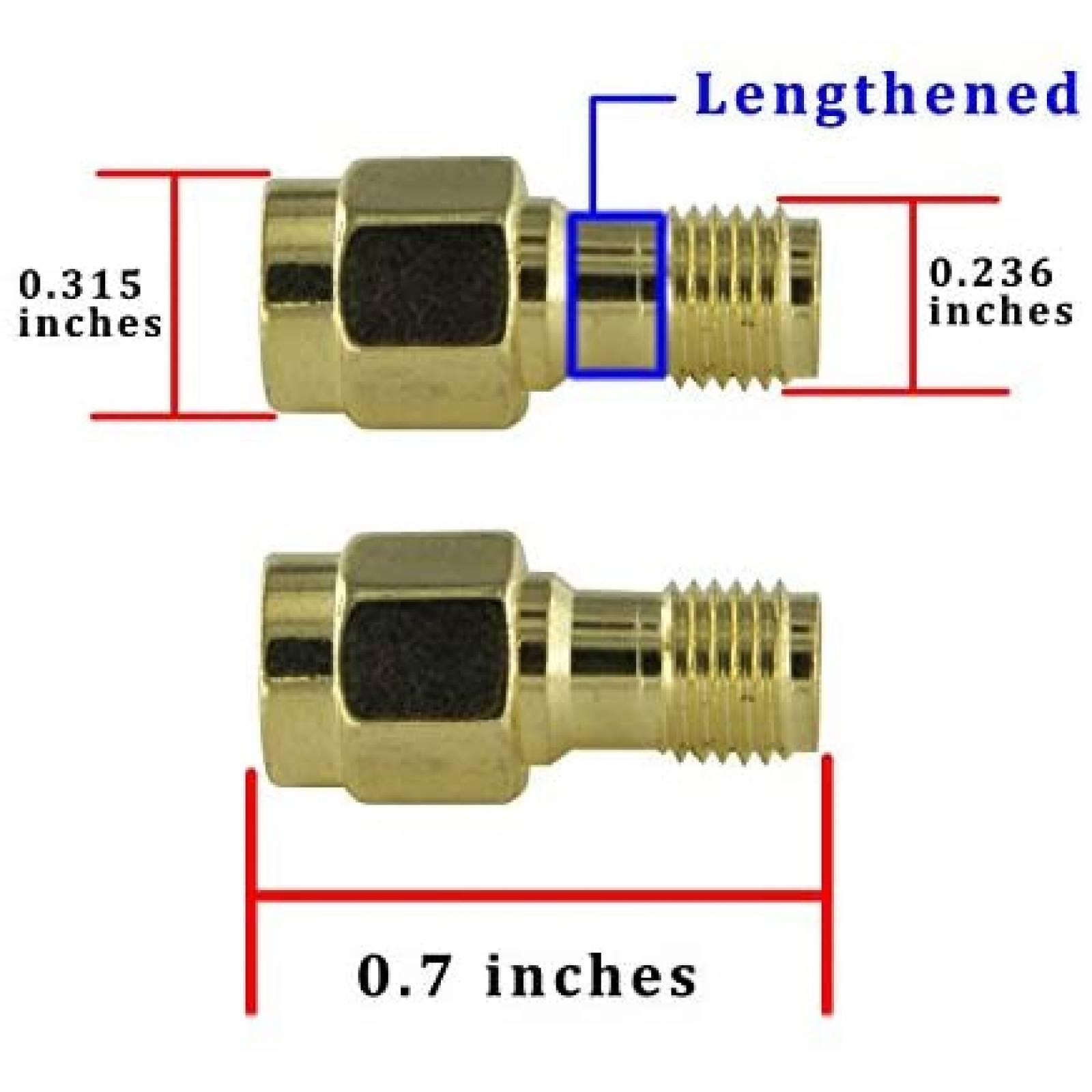 Adaptador DHT Electronics SMA Hembra a Macho 2 Pzs -Dorado