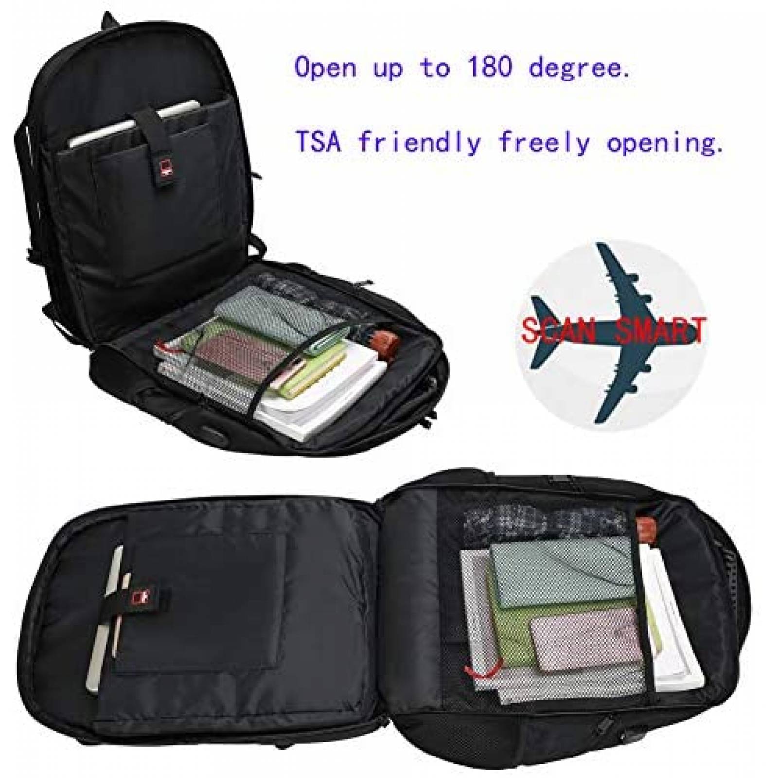 Mochila FreeBiz con puerto de carga USB de 50L -Negro