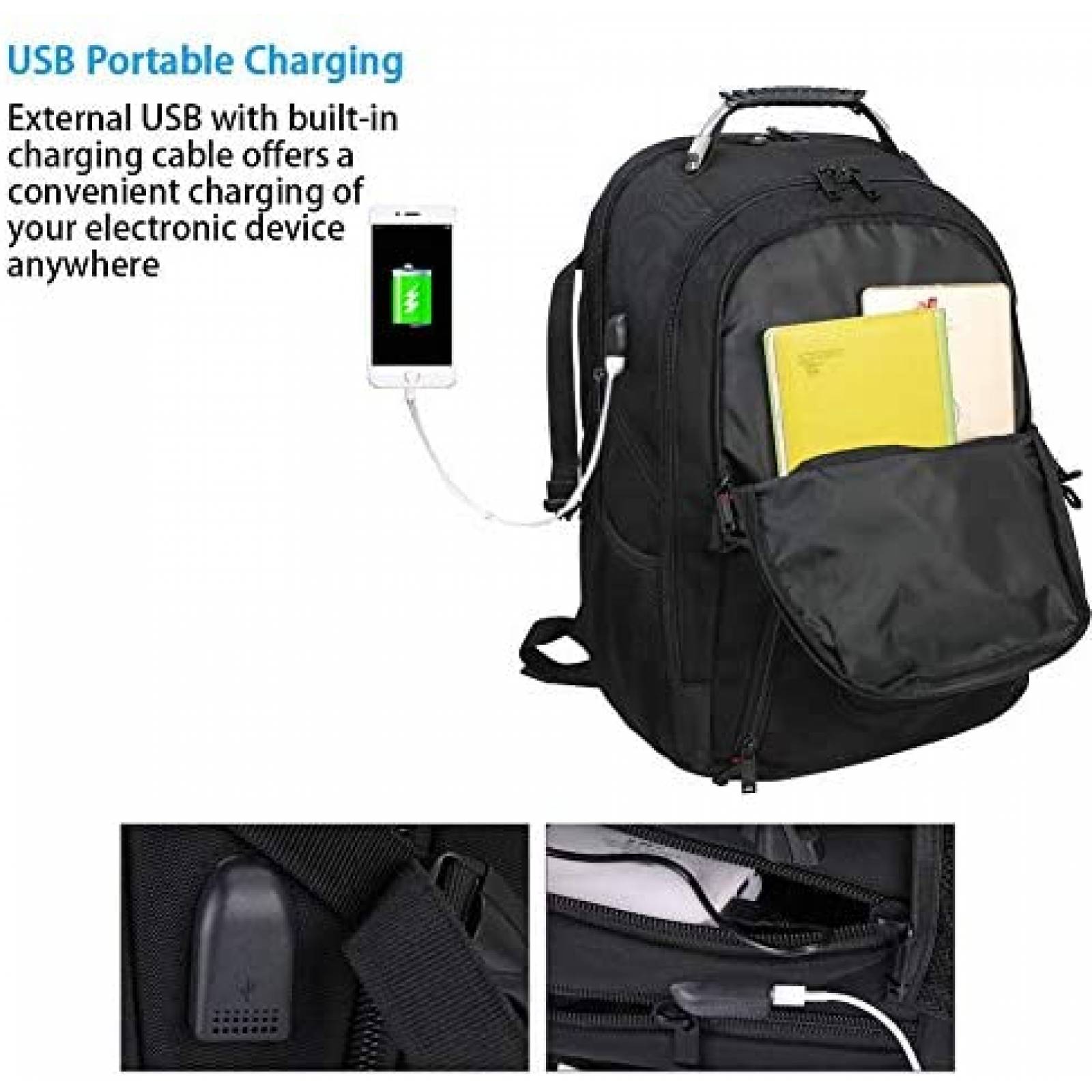 Mochila FreeBiz con puerto de carga USB de 50L -Negro