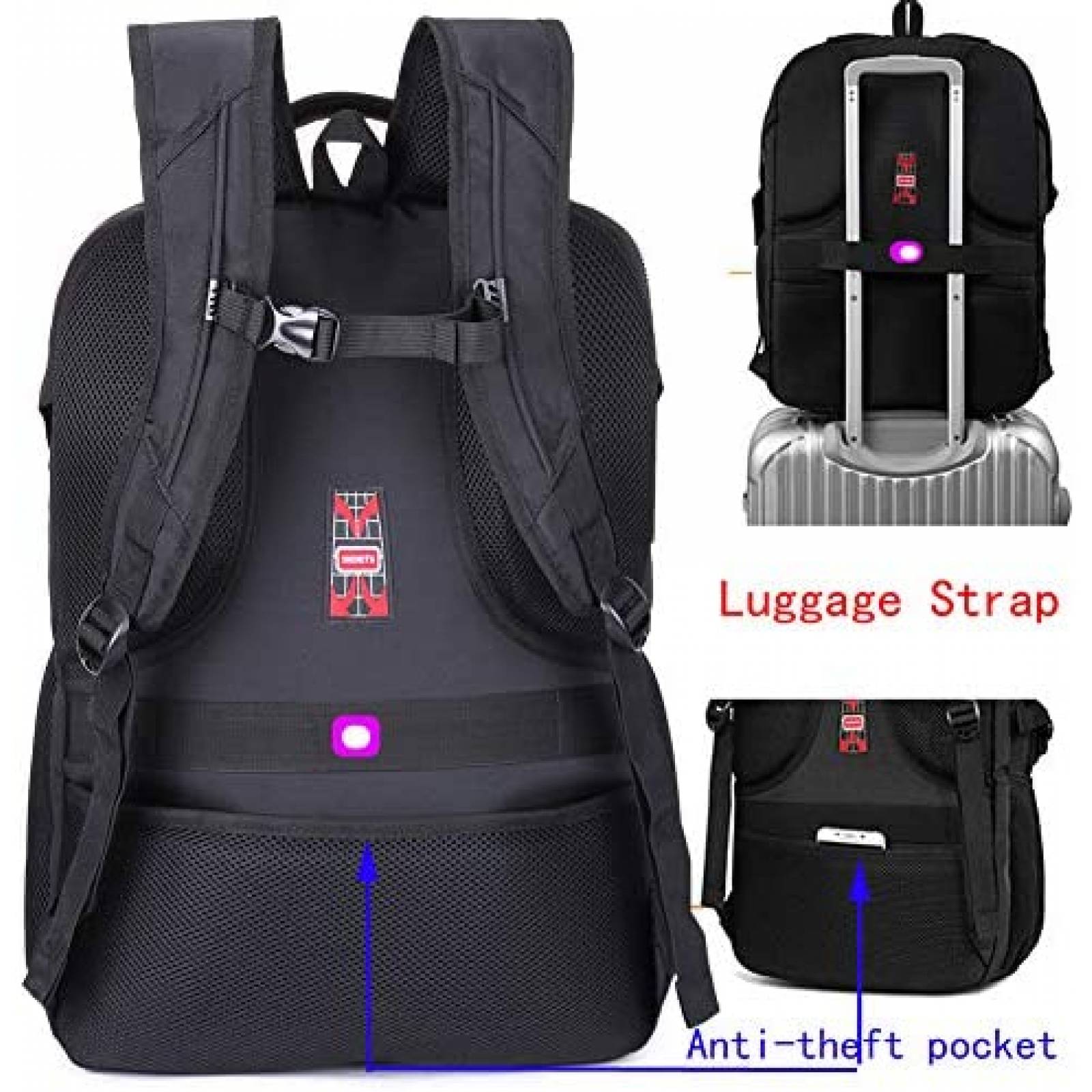 Mochila FreeBiz con puerto de carga USB de 50L -Negro