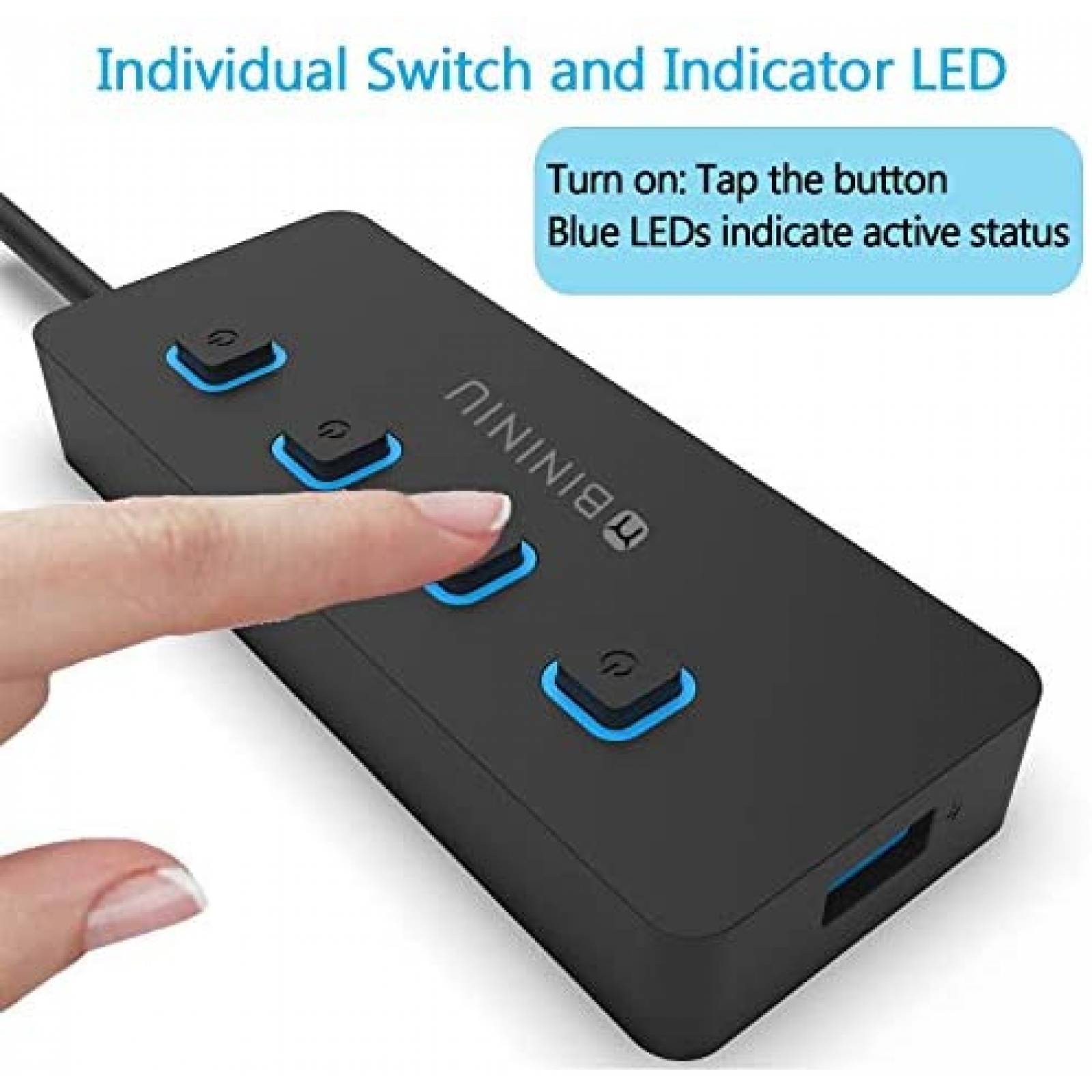 Hub USB 3.0 BININIU de 4 Puertos de 5 Gbps para Mac -Negro