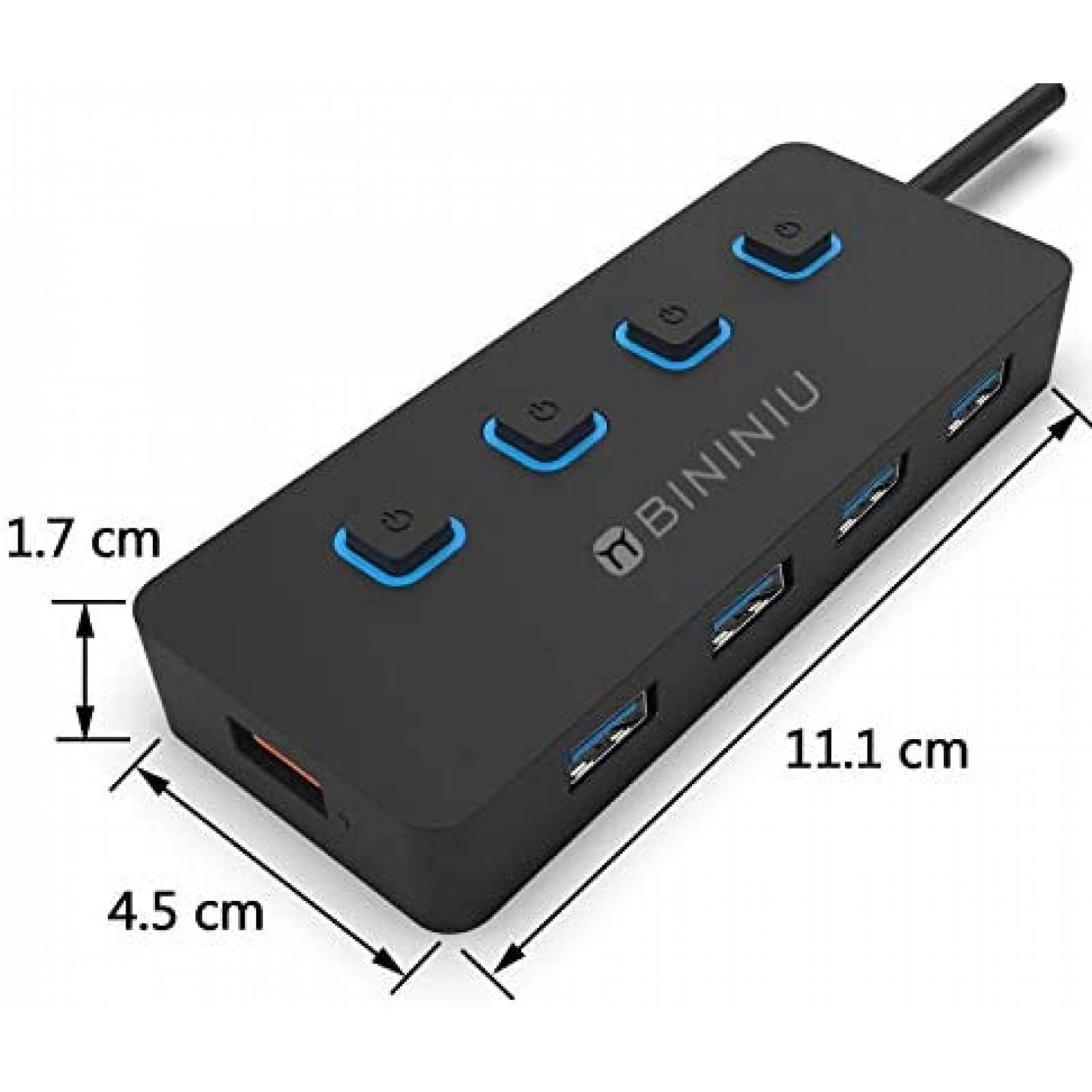 Hub USB 3.0 BININIU de 4 Puertos de 5 Gbps para Mac -Negro
