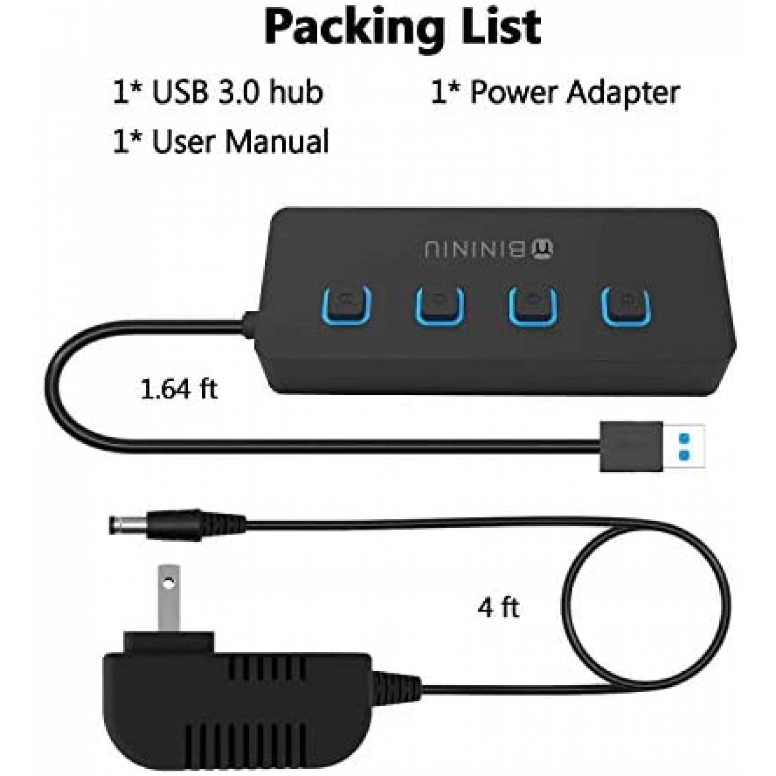 Hub USB 3.0 BININIU de 4 Puertos de 5 Gbps para Mac -Negro
