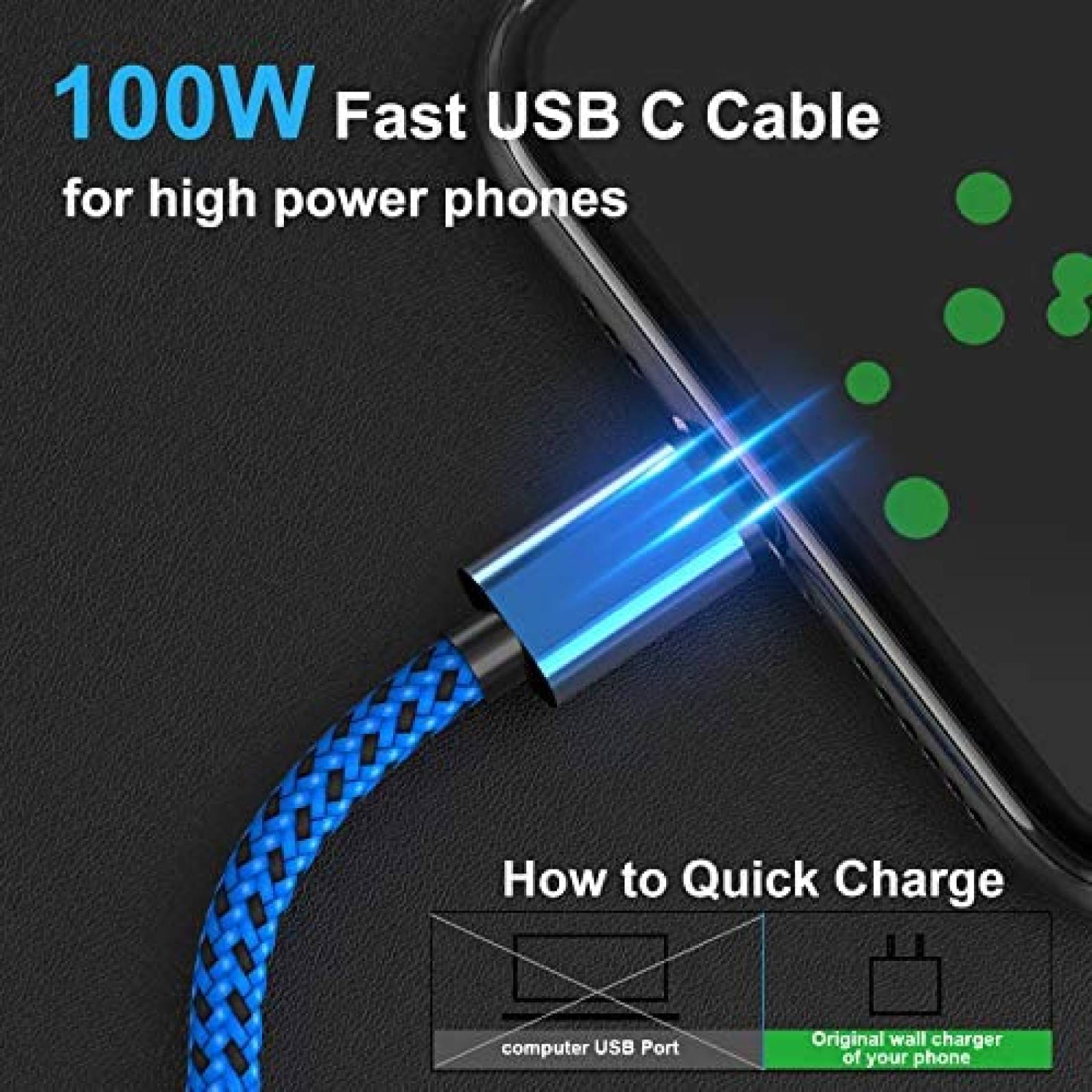 Cable cargador EWUONU Galaxy S21 Compatible USB C 100W -Azul