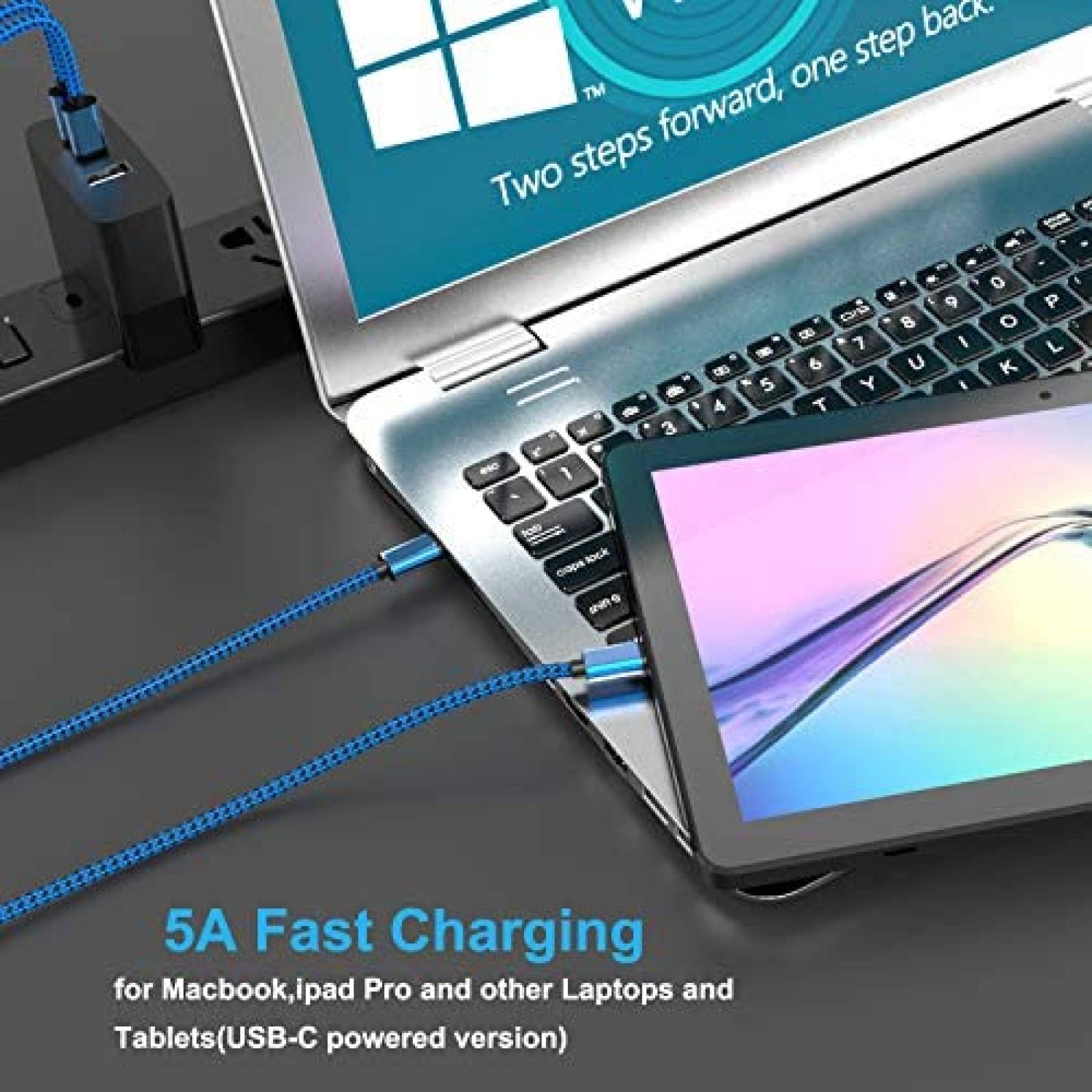 Cable cargador EWUONU Galaxy S21 Compatible USB C 100W -Azul