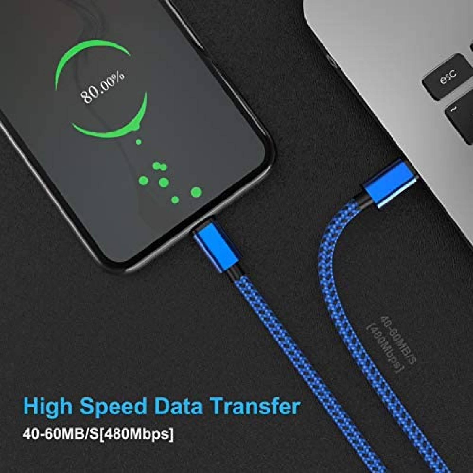 Cable cargador EWUONU Galaxy S21 Compatible USB C 100W -Azul