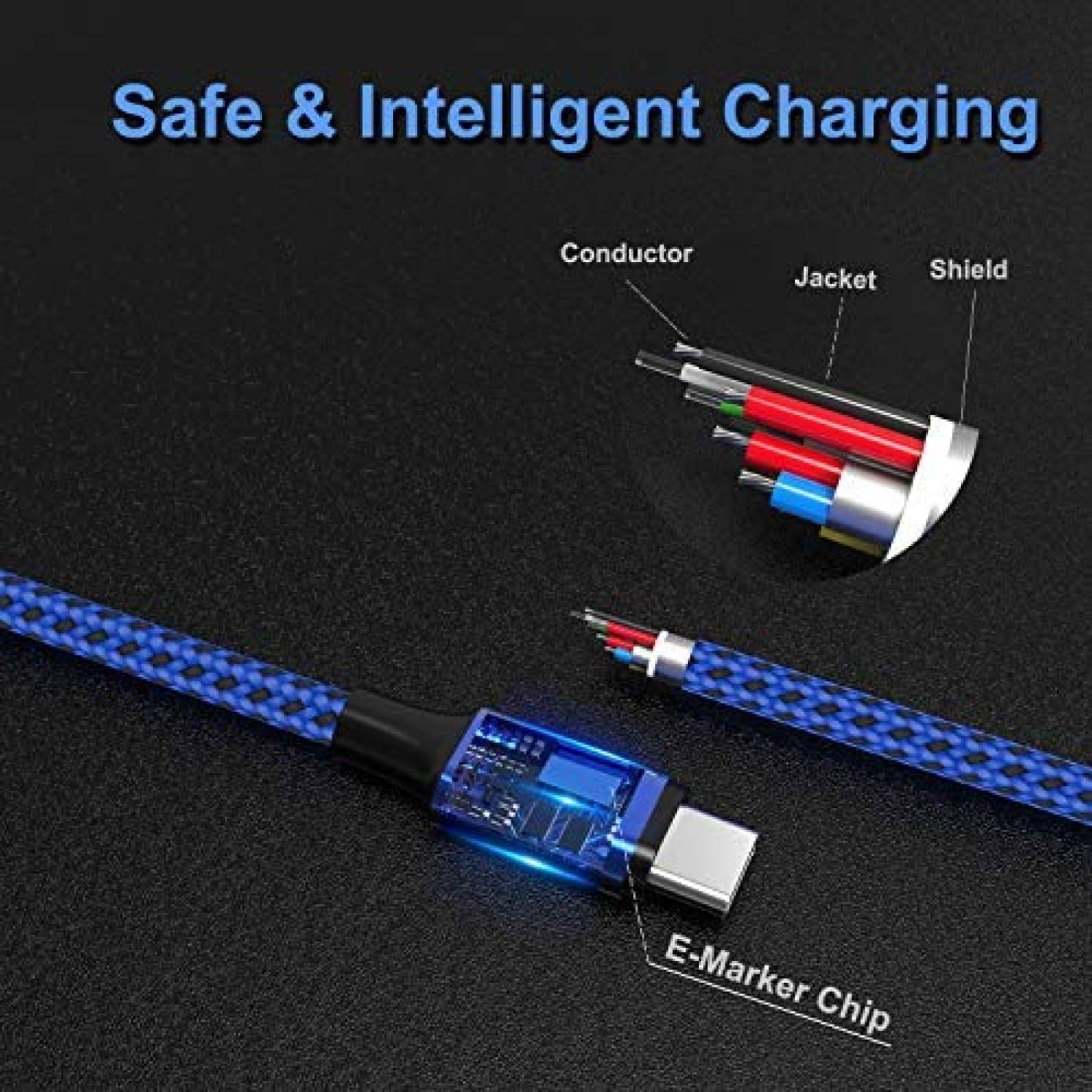 Cable cargador EWUONU Galaxy S21 Compatible USB C 100W -Azul