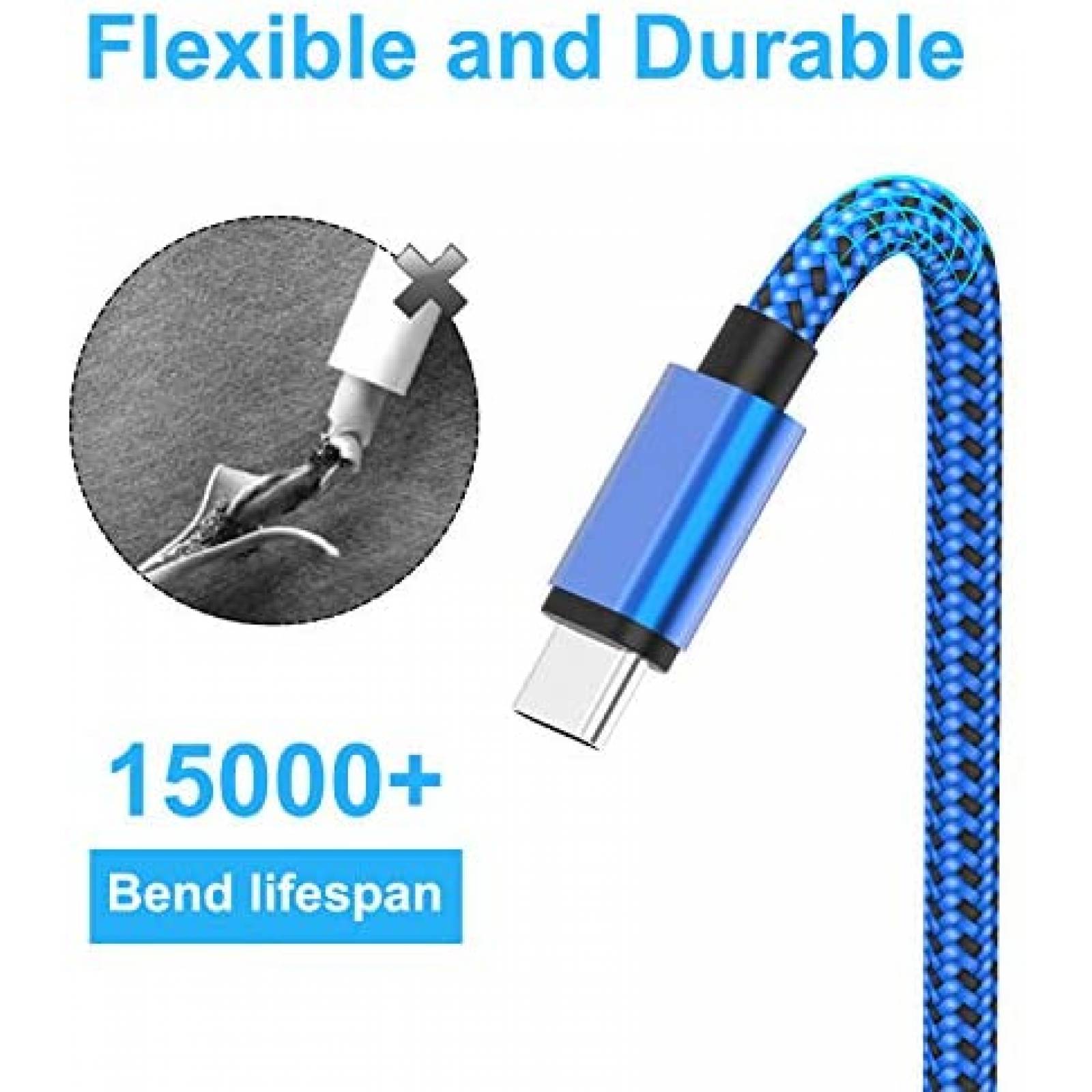 Cable cargador EWUONU Galaxy S21 Compatible USB C 100W -Azul