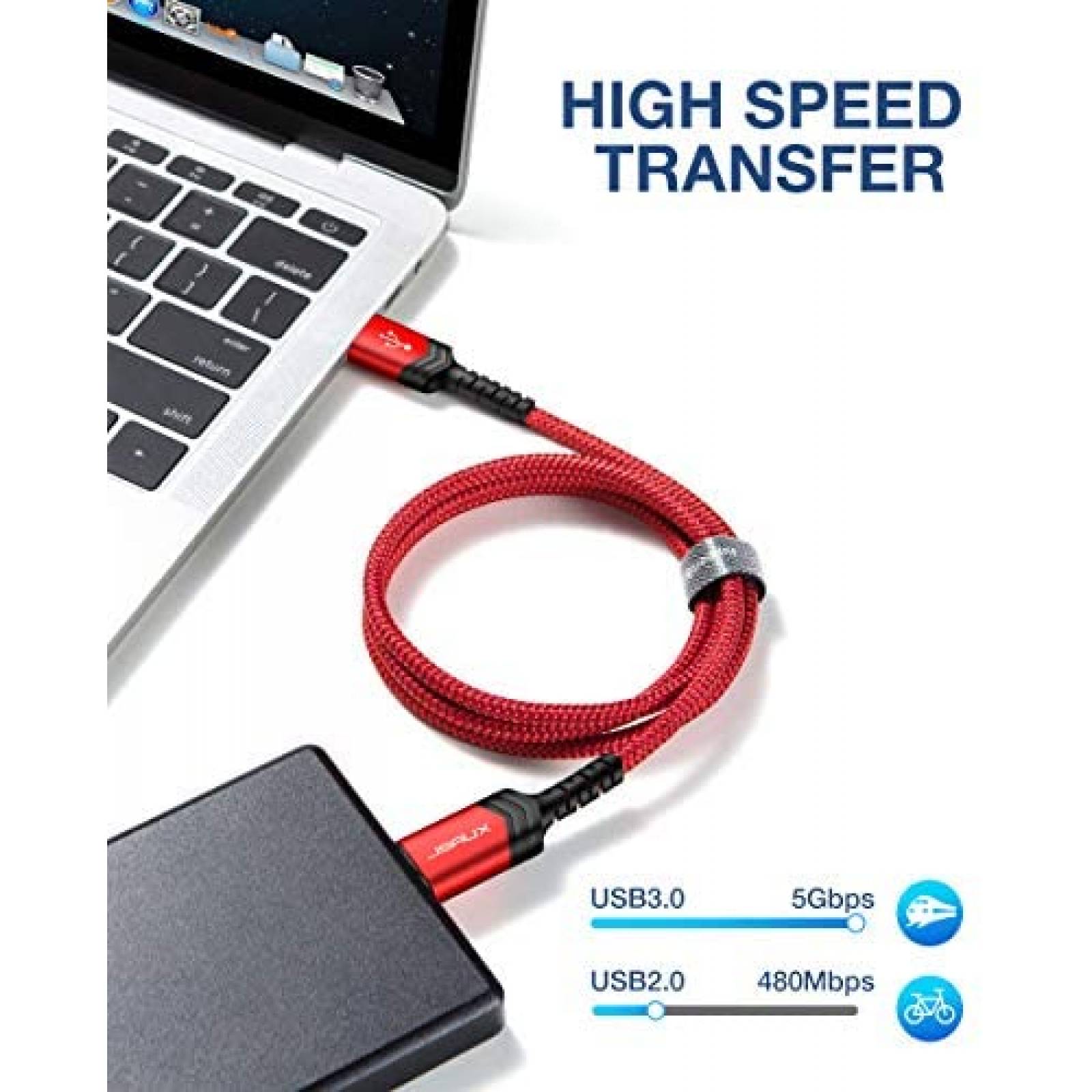Cable de disco duro externo JSAUX USB 3.0 Paquete de 2 -Rojo