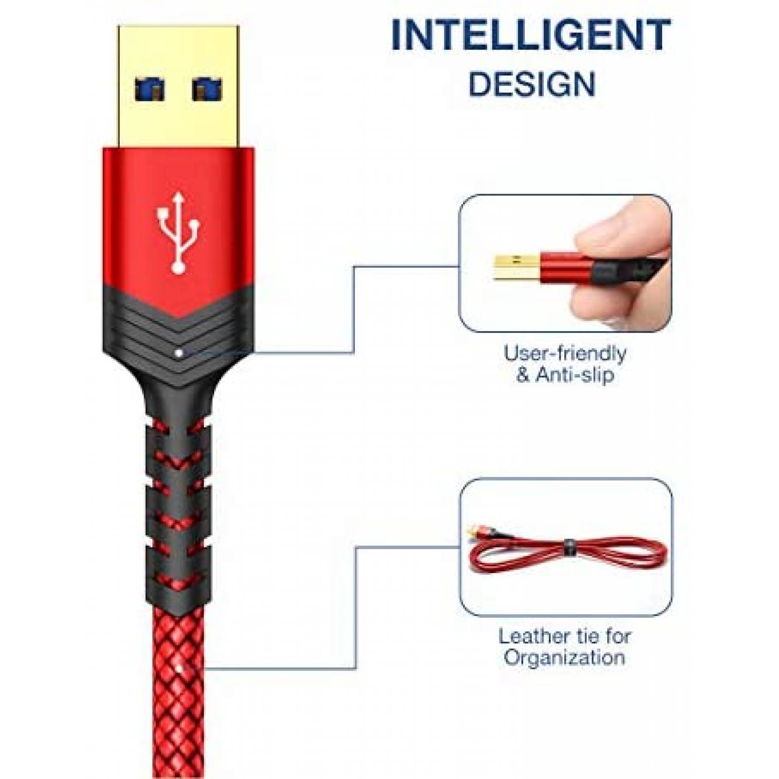 Cable de disco duro externo JSAUX USB 3.0 Paquete de 2 -Rojo