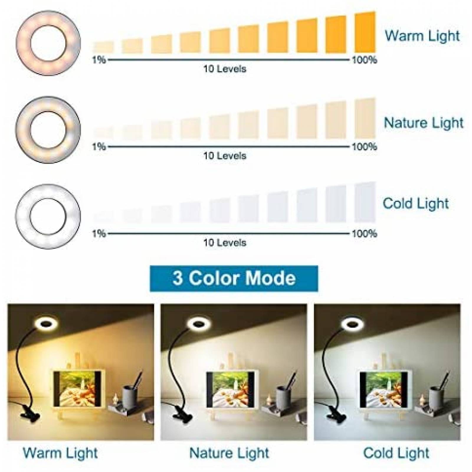 Anillo de luz XBUYEE Cuello de cisne 10 Niveles de brillo