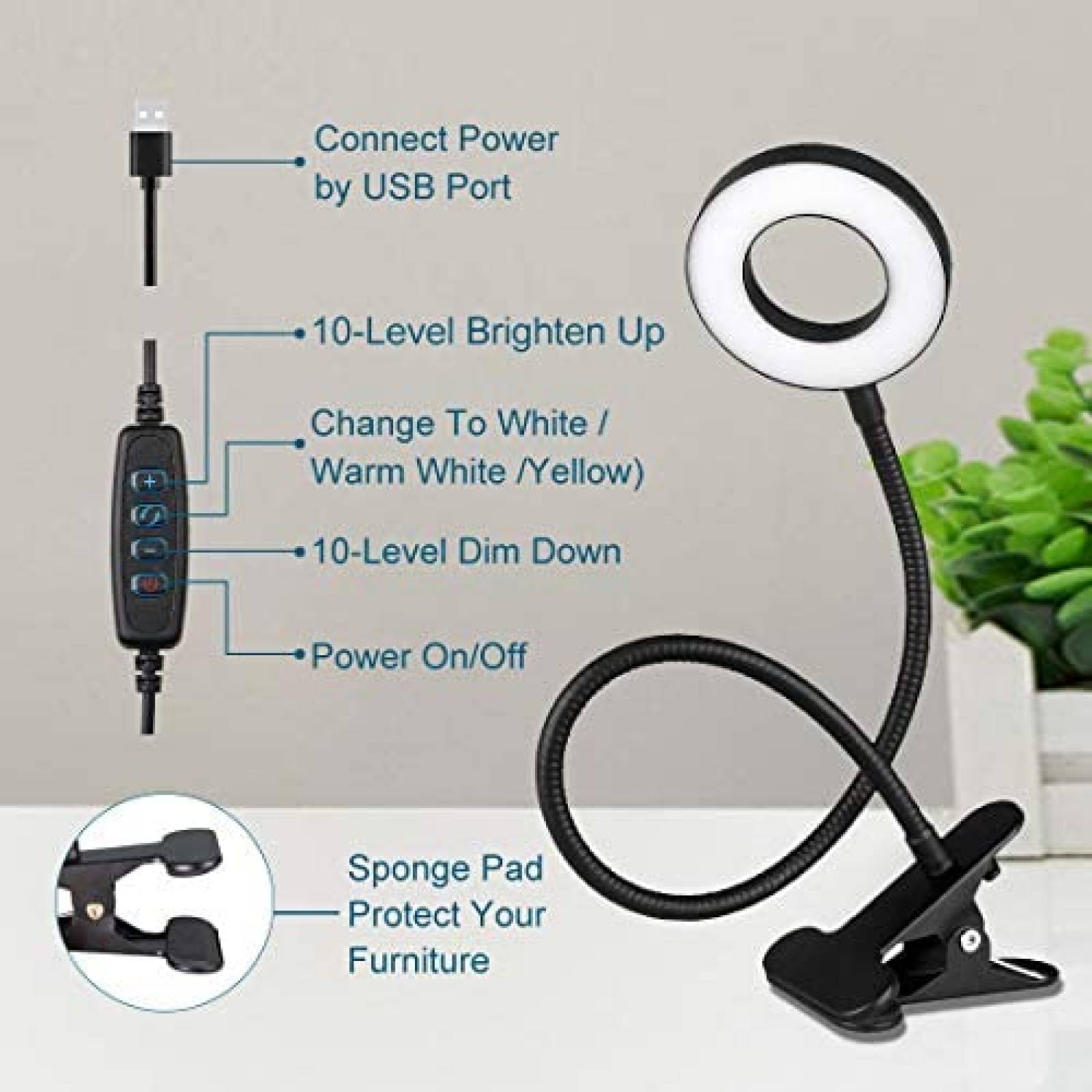 Anillo de luz XBUYEE Cuello de cisne 10 Niveles de brillo
