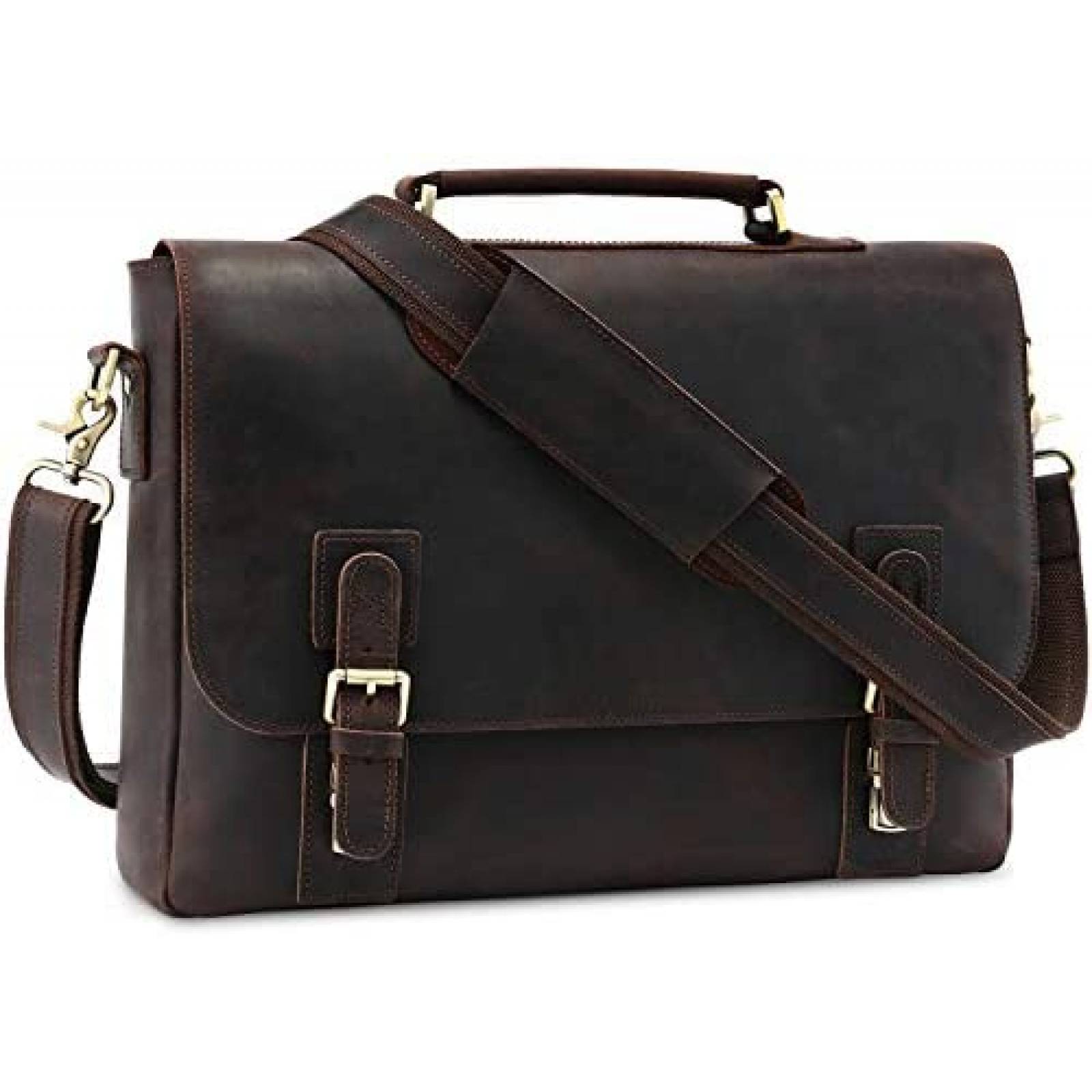 Maletin Katte 15.6'' Ajustable Resistente de Cuero -Cafe