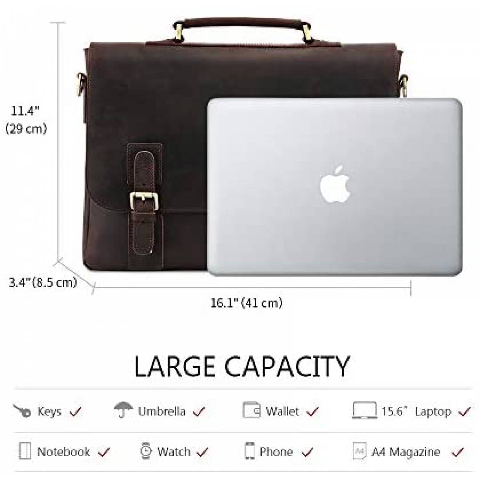 Maletin Katte 15.6'' Ajustable Resistente de Cuero -Cafe