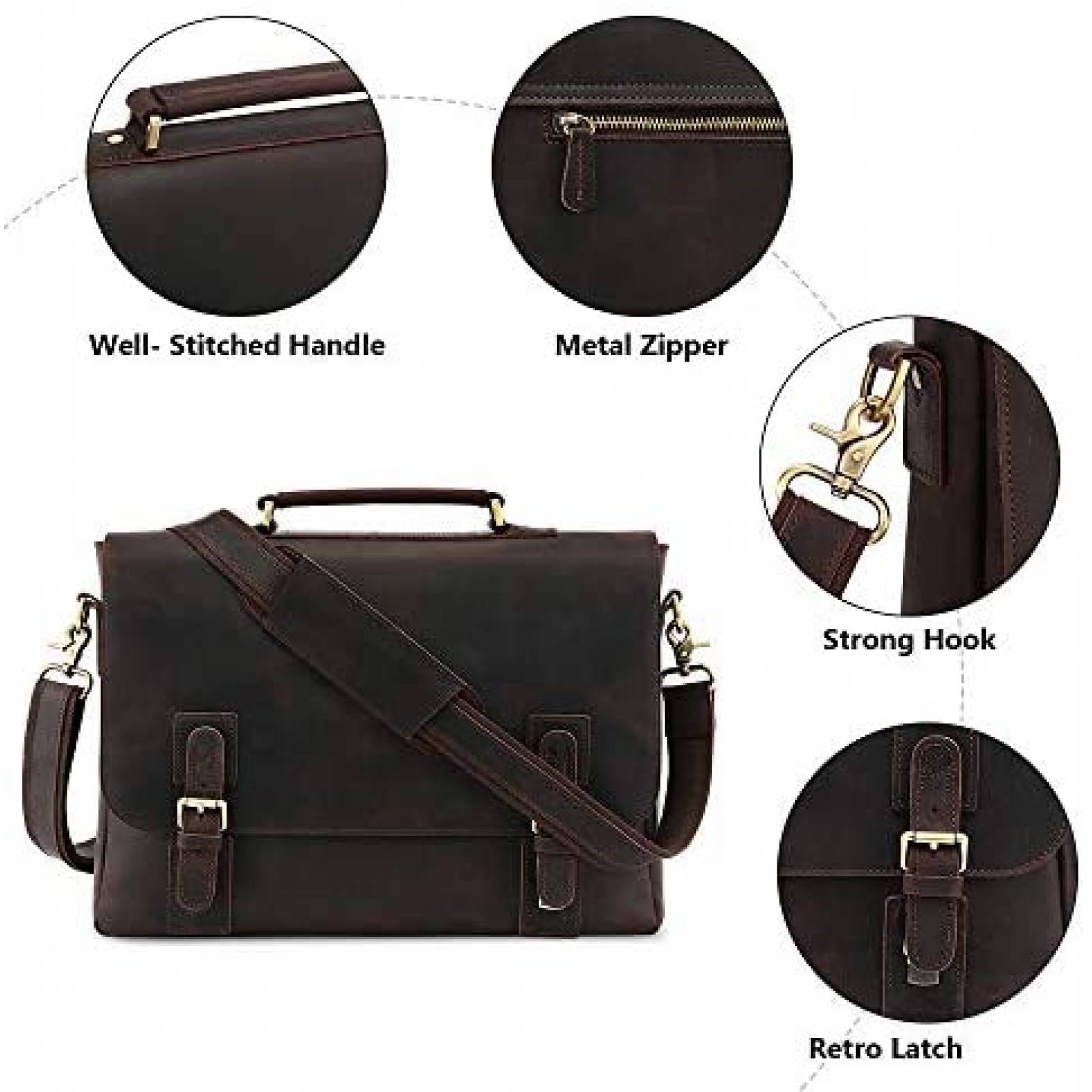 Maletin Katte 15.6'' Ajustable Resistente de Cuero -Cafe