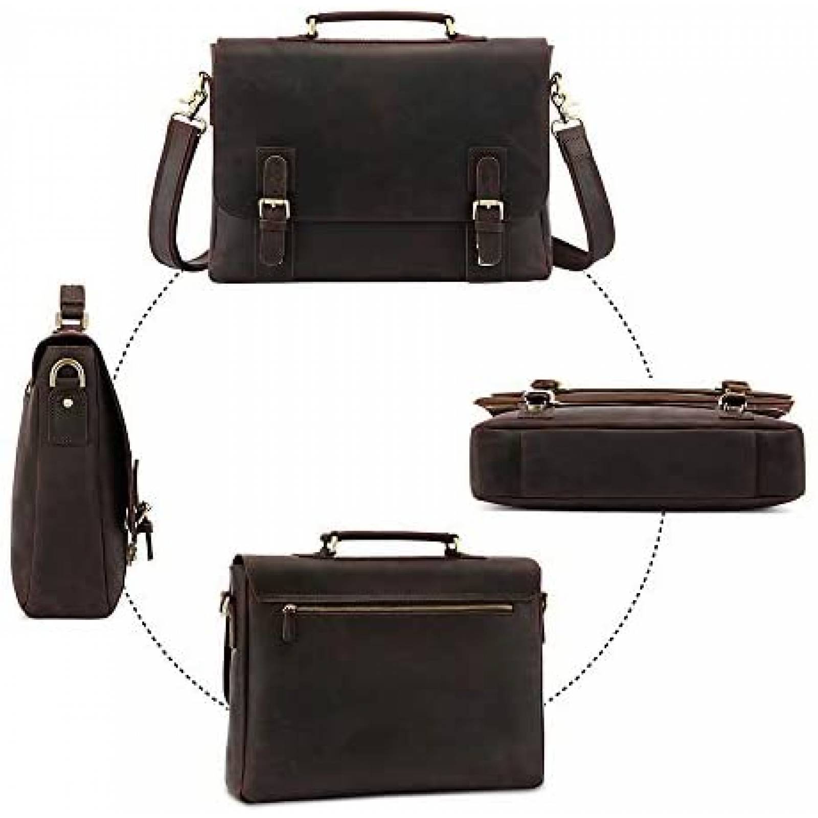Maletin Katte 15.6'' Ajustable Resistente de Cuero -Cafe