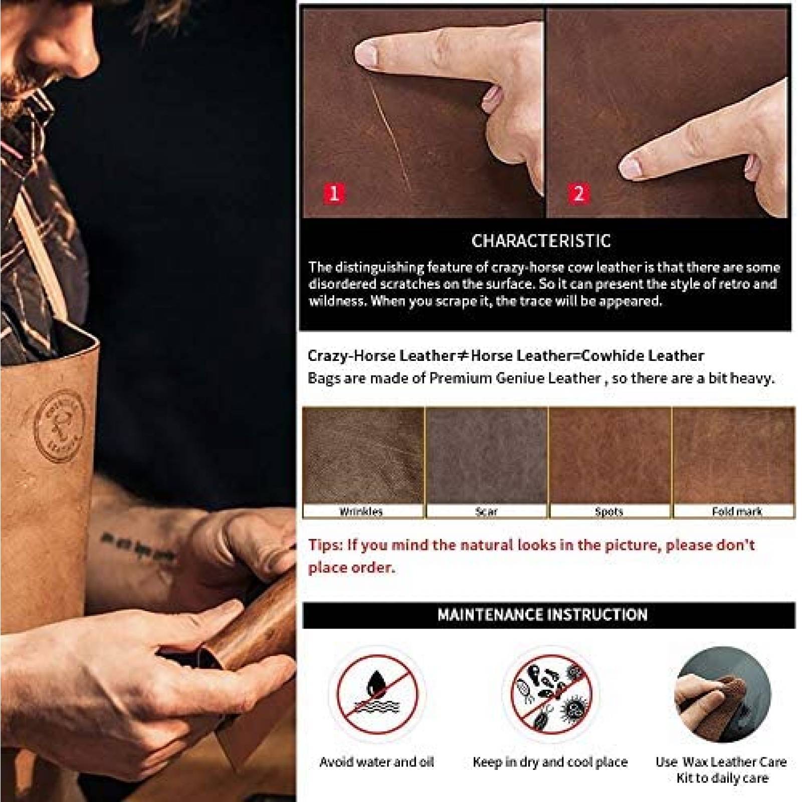 Maletin Katte 15.6'' Ajustable Resistente de Cuero -Cafe