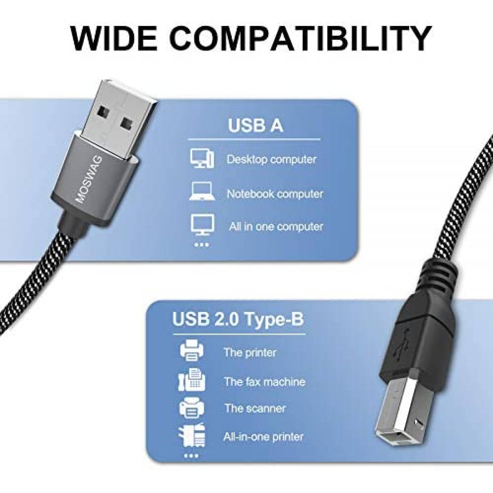 Cable De Impresora MOSWAG USB 3m Para DELL Canon HP Epson