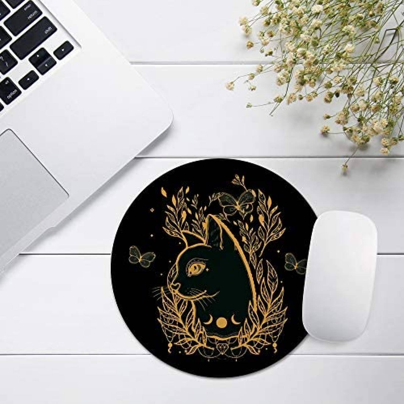 Mouse Pad AGMdesign Gato negro 7.87"x7.87" Antideslizante