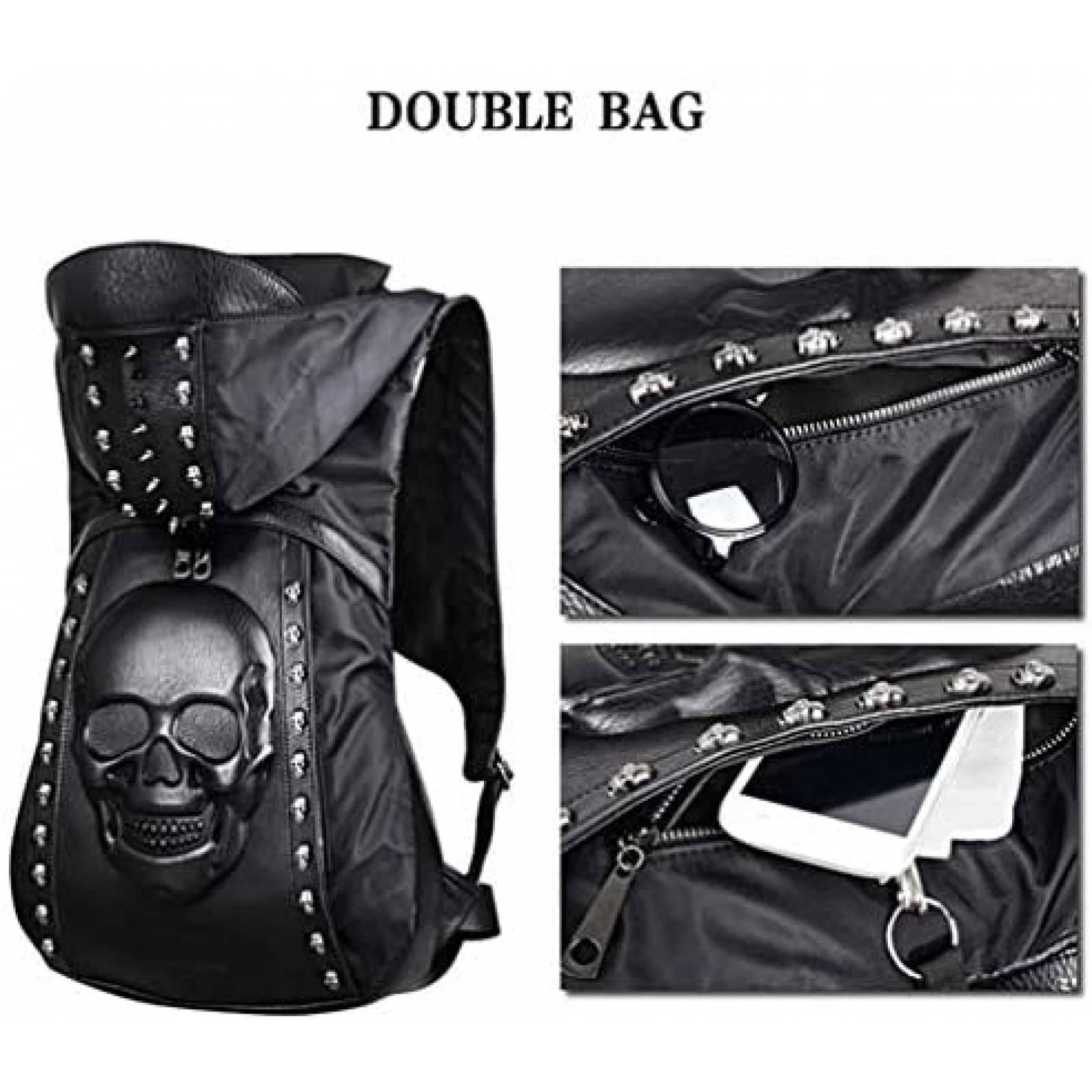 Mochila USAMYNA de Calavera con Diseño Multicapa -Negro