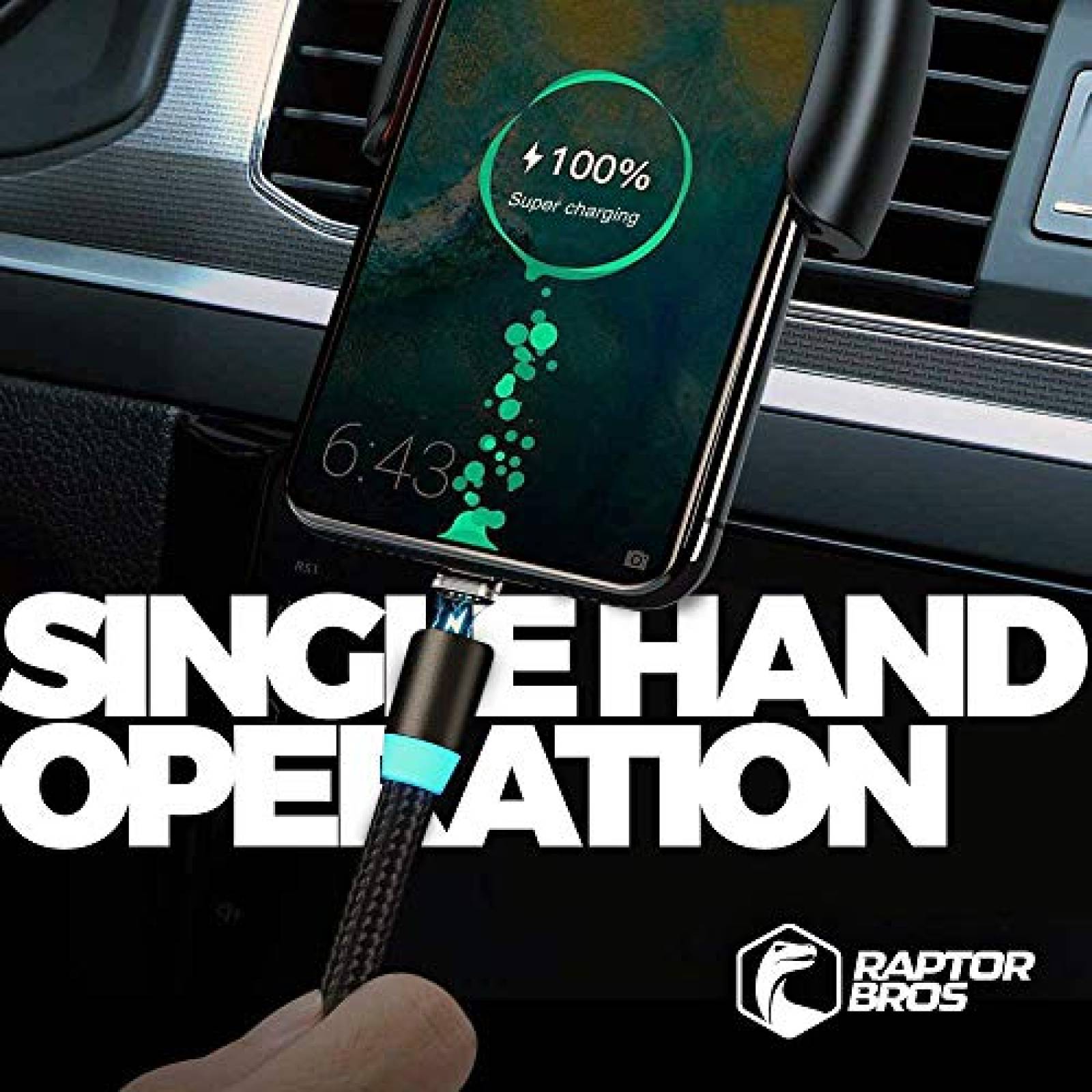 Cable cargador Raptor Bros Magnetico USB compatible -Negro