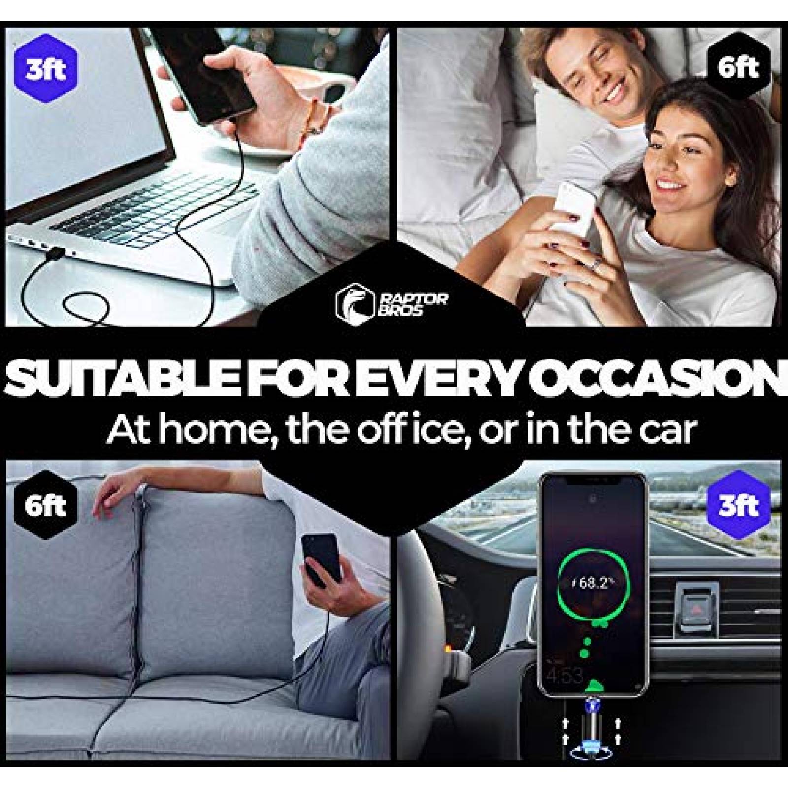 Cable cargador Raptor Bros Magnetico USB compatible -Negro