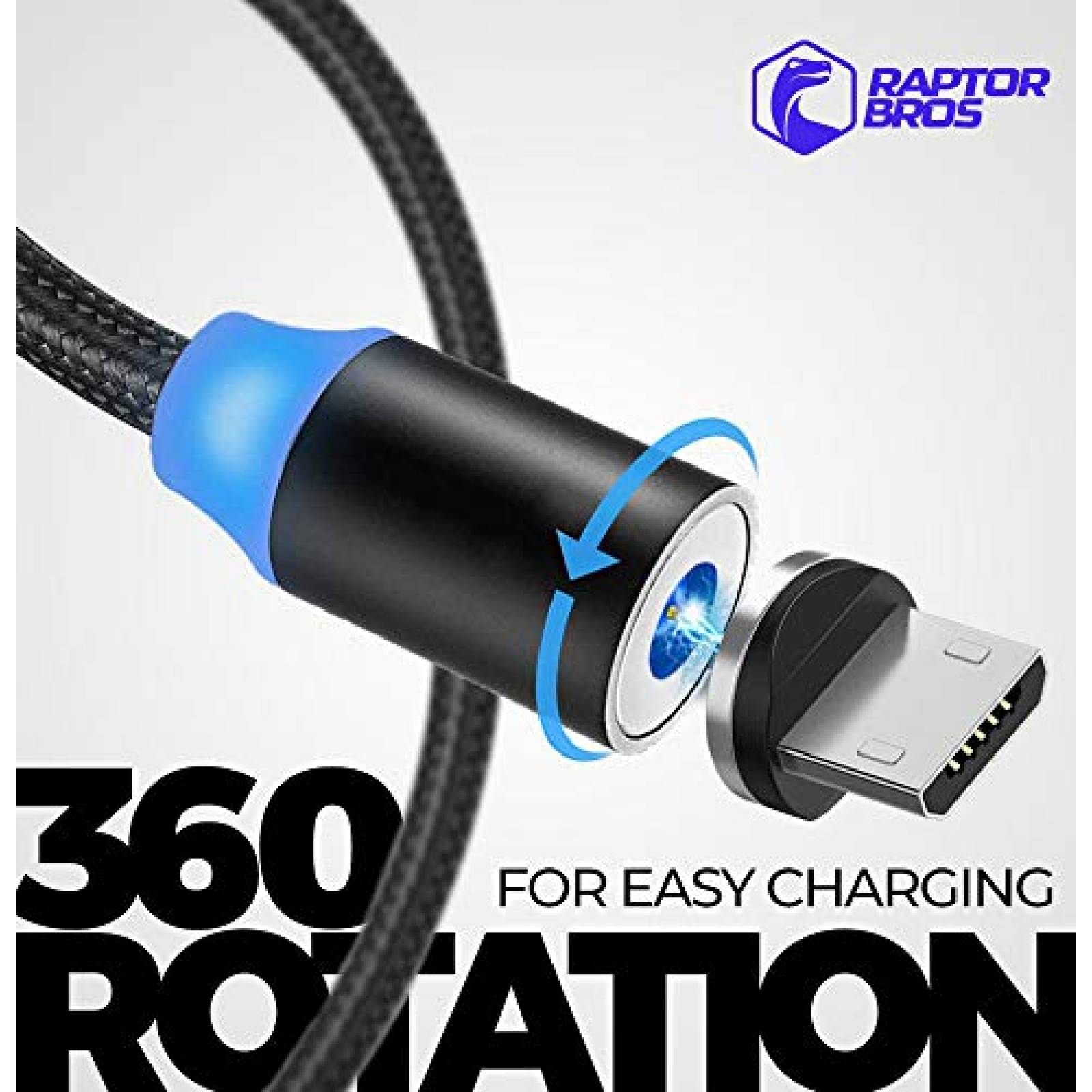 Cable cargador Raptor Bros Magnetico USB compatible -Negro