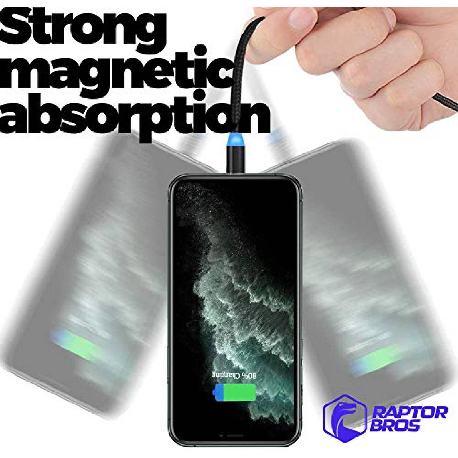 Cable cargador Raptor Bros Magnetico USB compatible -Negro