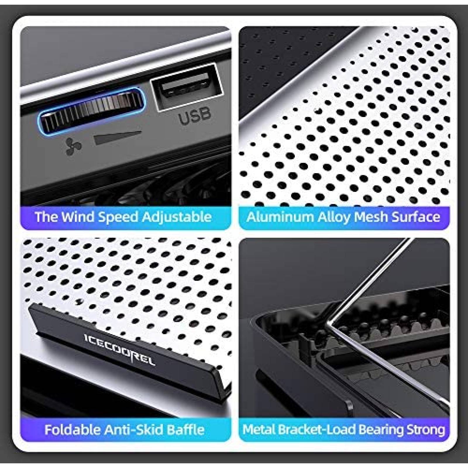 Enfriador para Laptop ICE COOREL 15.6'' Ajustable -Plateado