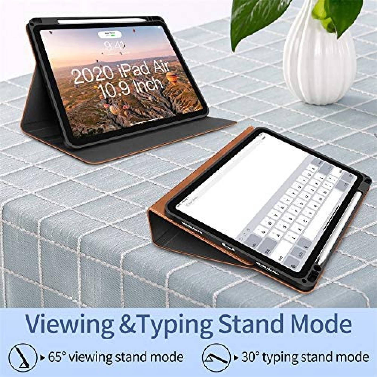 Funda para iPad Air 4 DTH-PANDA con Sujetador de Lapiz -Cafe