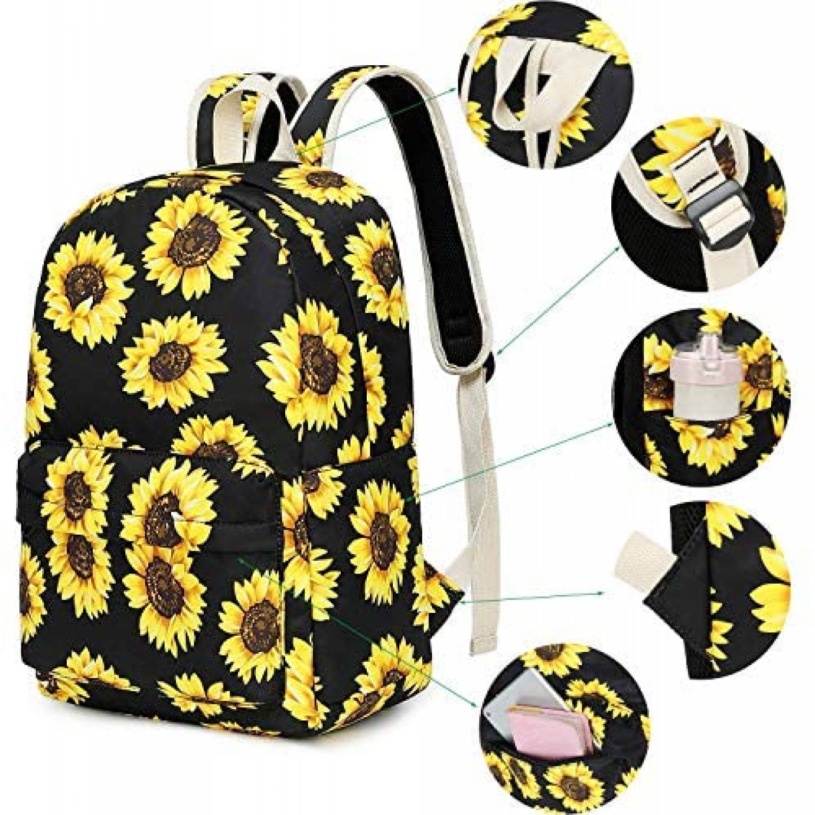 Mochila laptop EZYCOK sunflower001 USB Cargador portatil