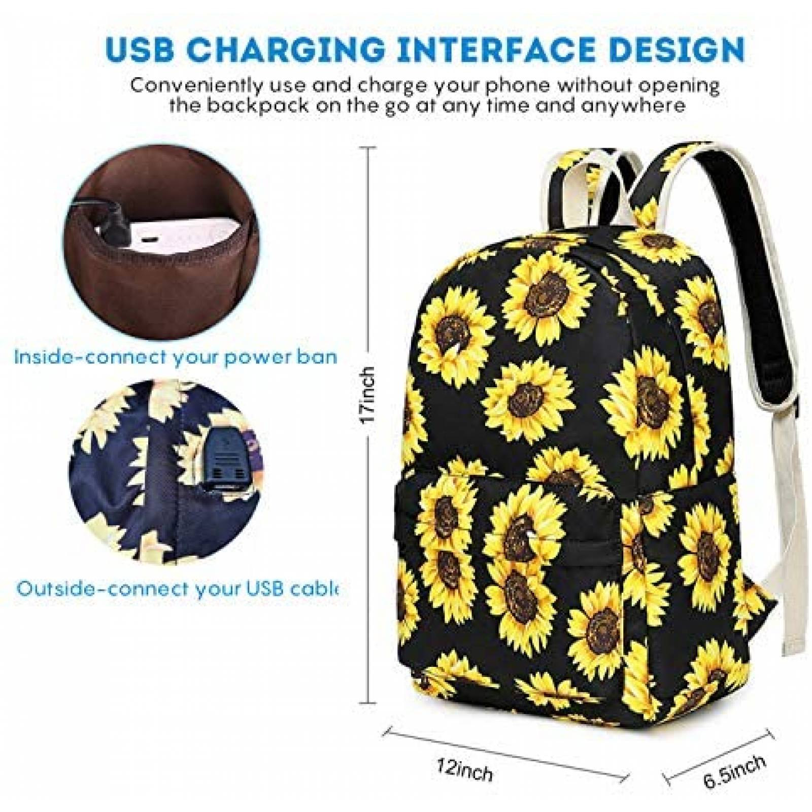 Mochila laptop EZYCOK sunflower001 USB Cargador portatil