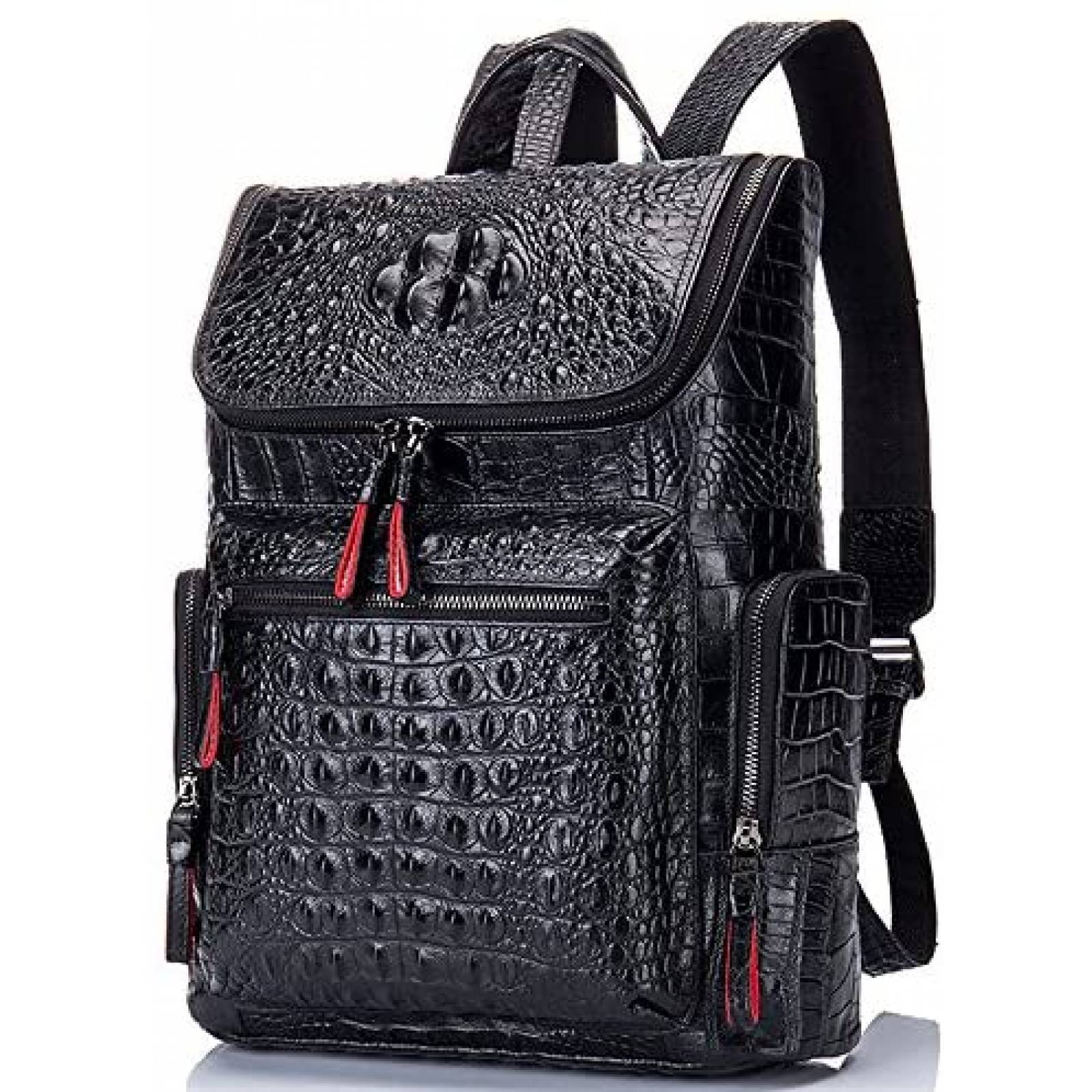 Mochila para Hombre Boshiho de Piel de Cocodrilo -Negro