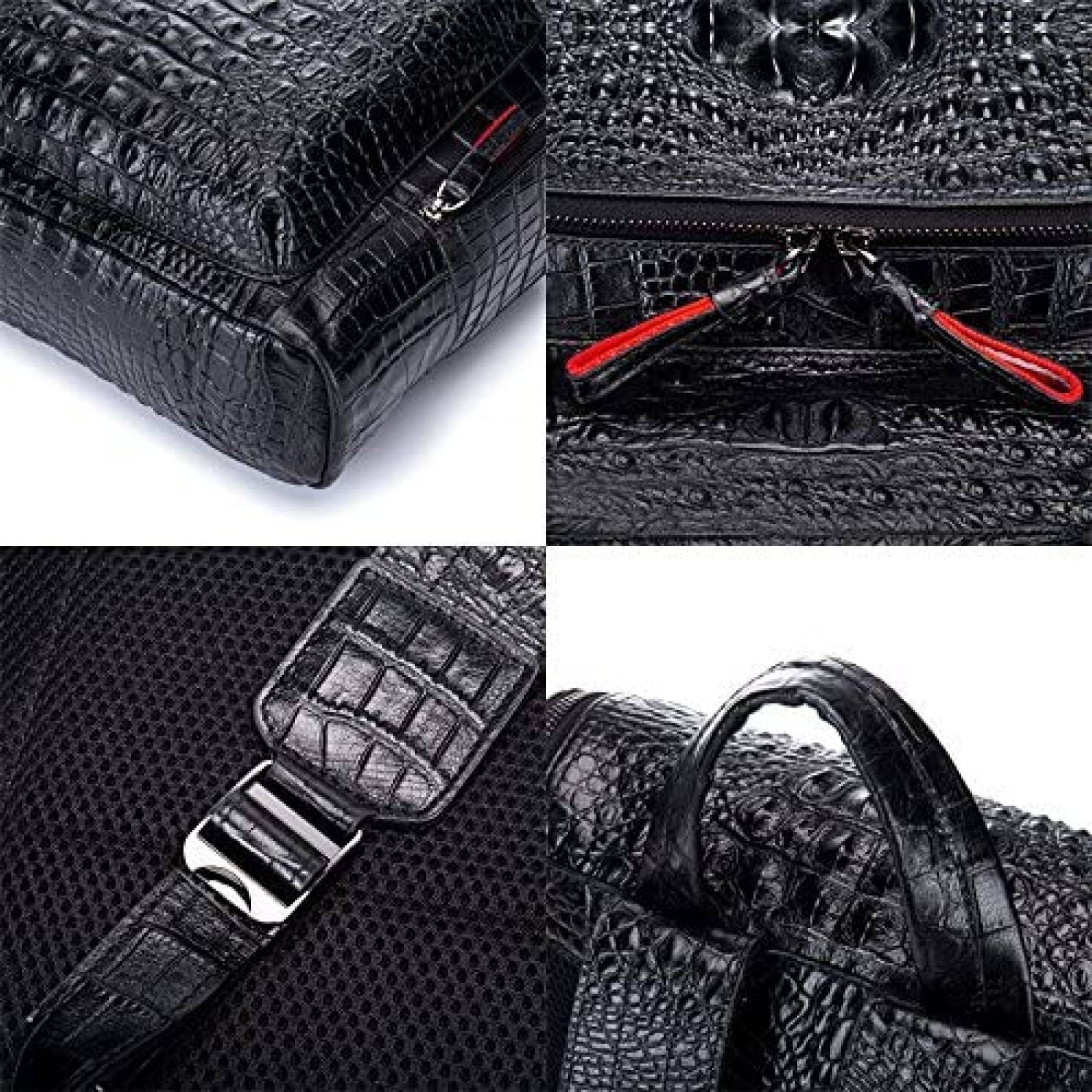 Mochila para Hombre Boshiho de Piel de Cocodrilo -Negro