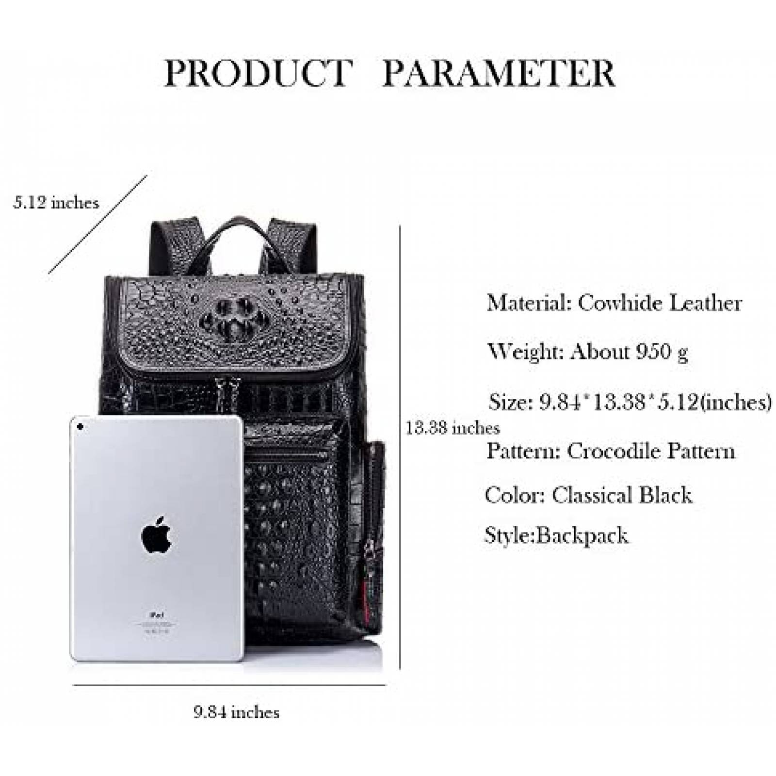 Mochila para Hombre Boshiho de Piel de Cocodrilo -Negro
