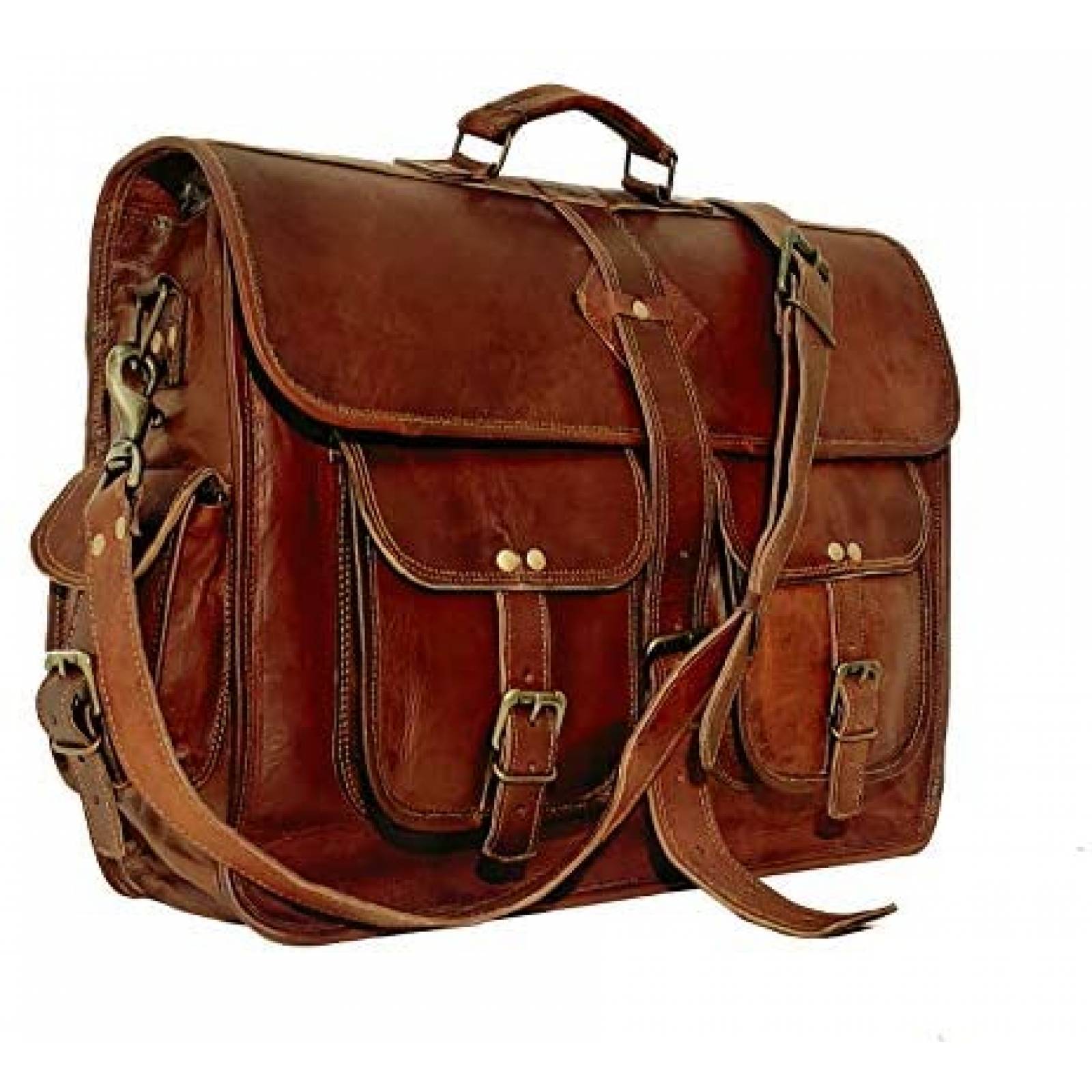 Maletin Vintage VC Unisex de 13''x5''x18'' de Piel -Cafe