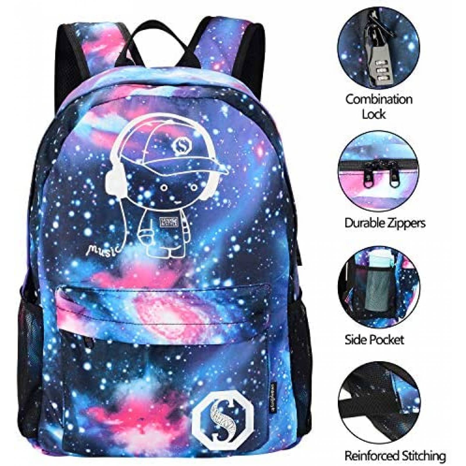 Mochila Hon Hai Age con Cargador USB Galaxia -Celeste