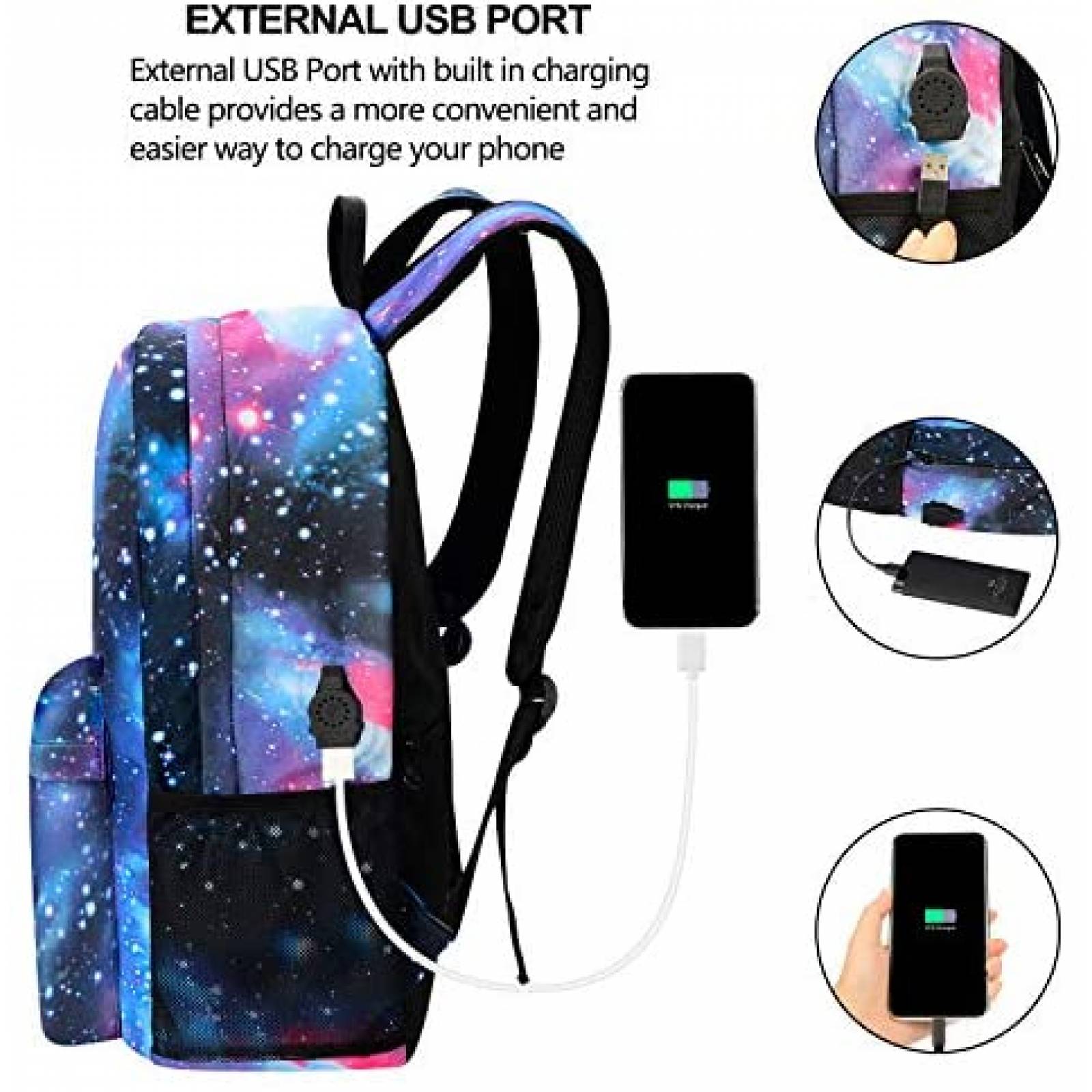Mochila Hon Hai Age con Cargador USB Galaxia -Celeste