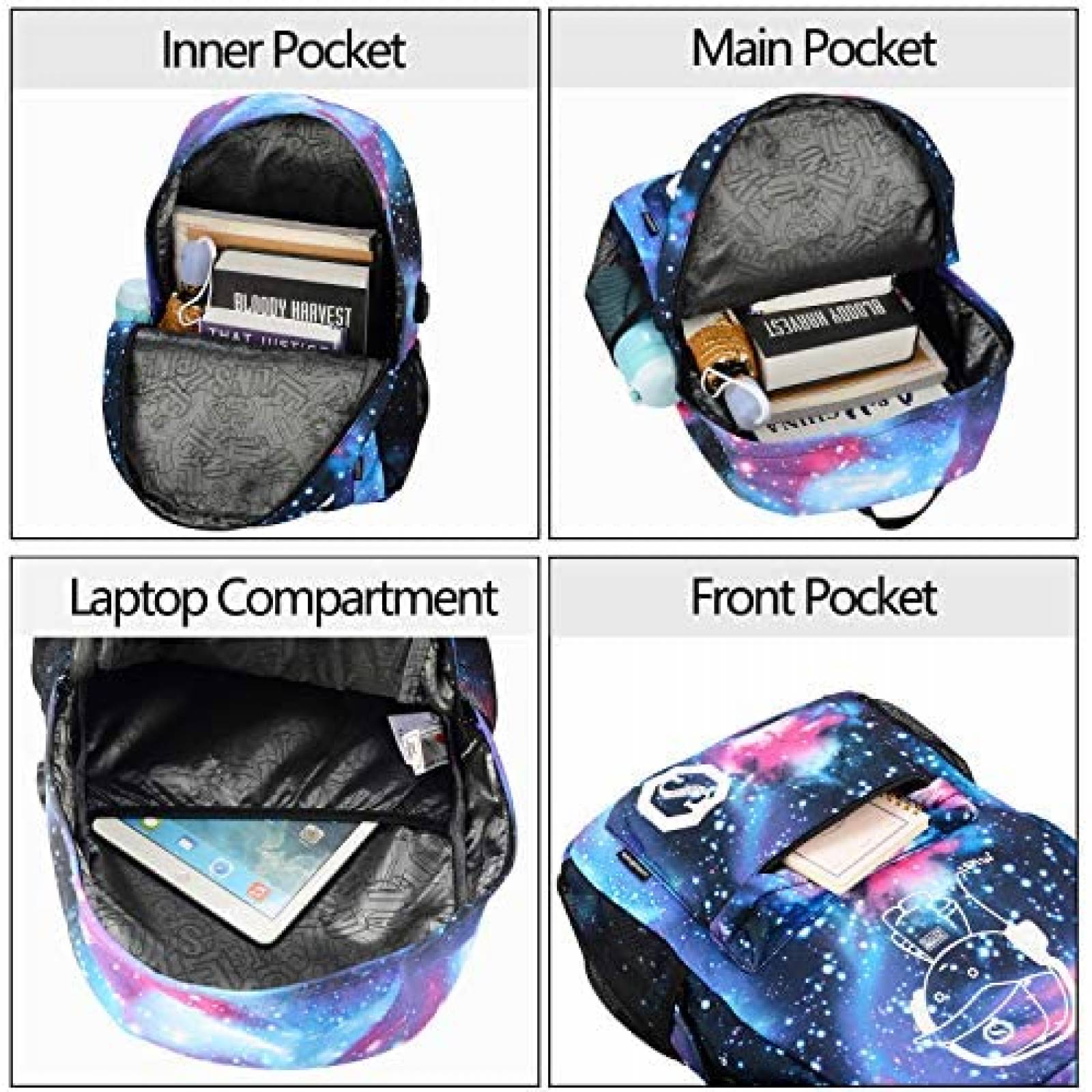 Mochila Hon Hai Age con Cargador USB Galaxia -Celeste