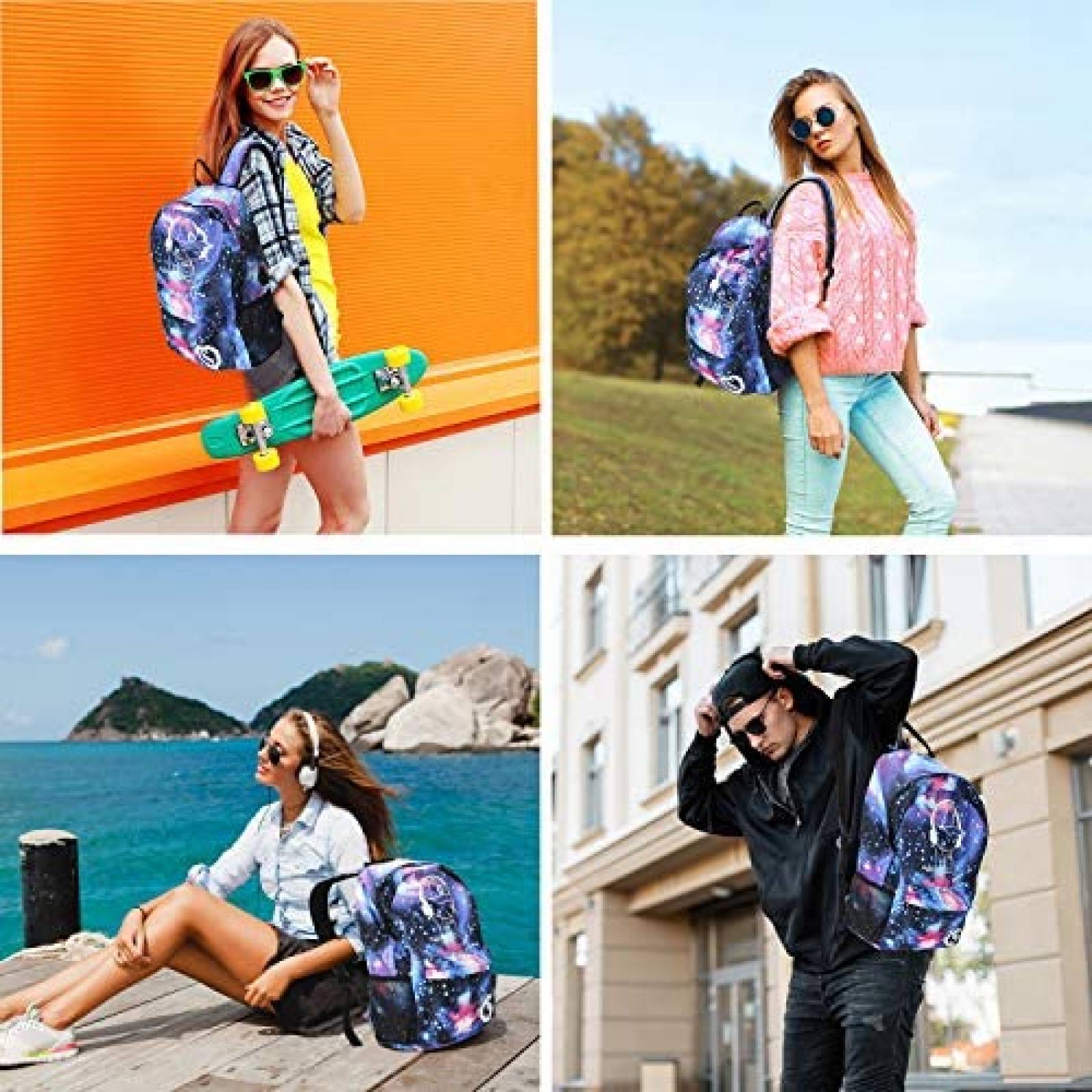 Mochila Hon Hai Age con Cargador USB Galaxia -Celeste