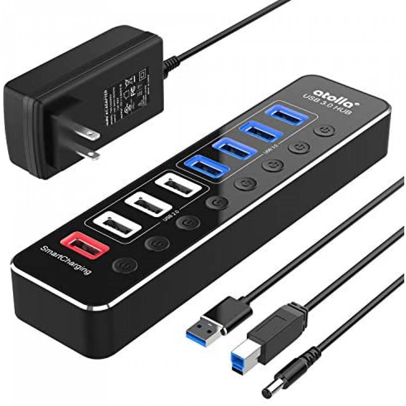 Hub USB 3.0 Atolla de 8 Puertos USB 12V/5 Gbps -Negro